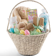 Easter Basket, Large Woven Easter Basket for Kids w/ Collapsible Handle