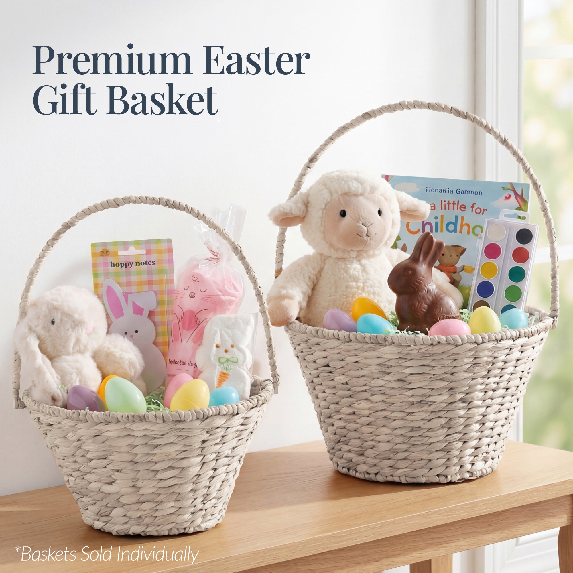 Easter Basket, Large Woven Easter Basket for Kids w/ Collapsible Handle