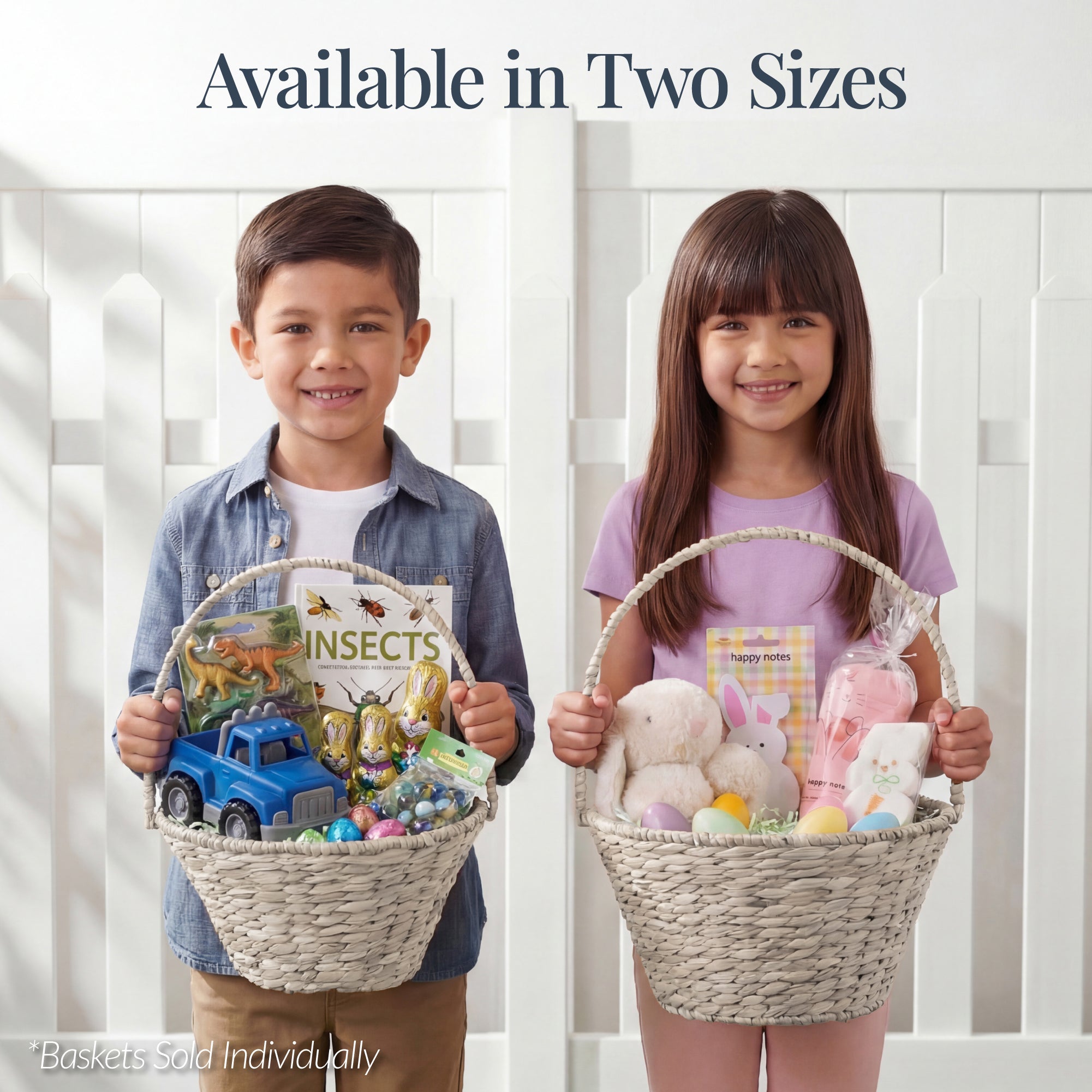 Easter Basket, Large Woven Easter Basket for Kids w/ Collapsible Handle