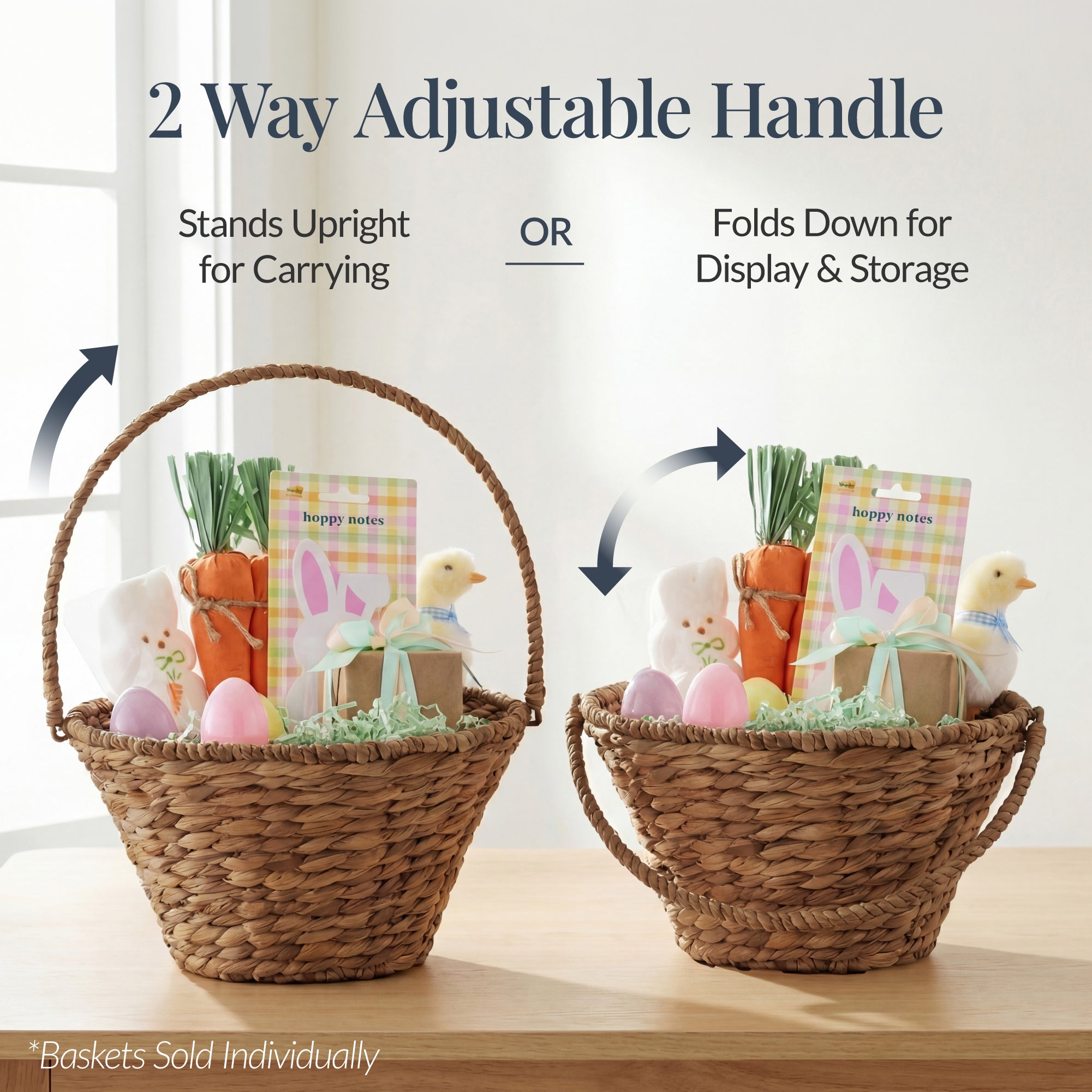 Easter Basket, Small Woven Easter Basket for Kids w/ Collapsible Handle