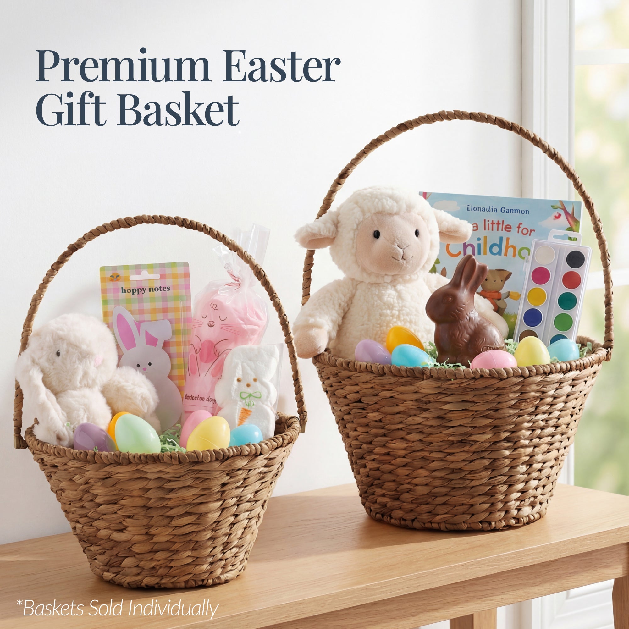 Easter Basket, Small Woven Easter Basket for Kids w/ Collapsible Handle