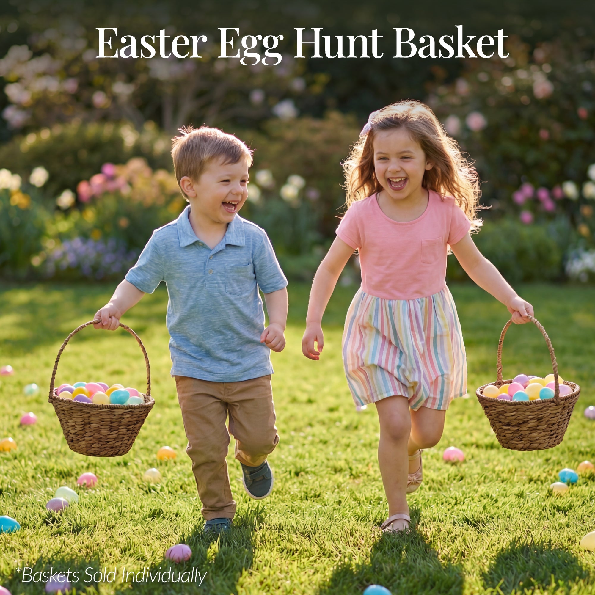 Easter Basket, Small Woven Easter Basket for Kids w/ Collapsible Handle