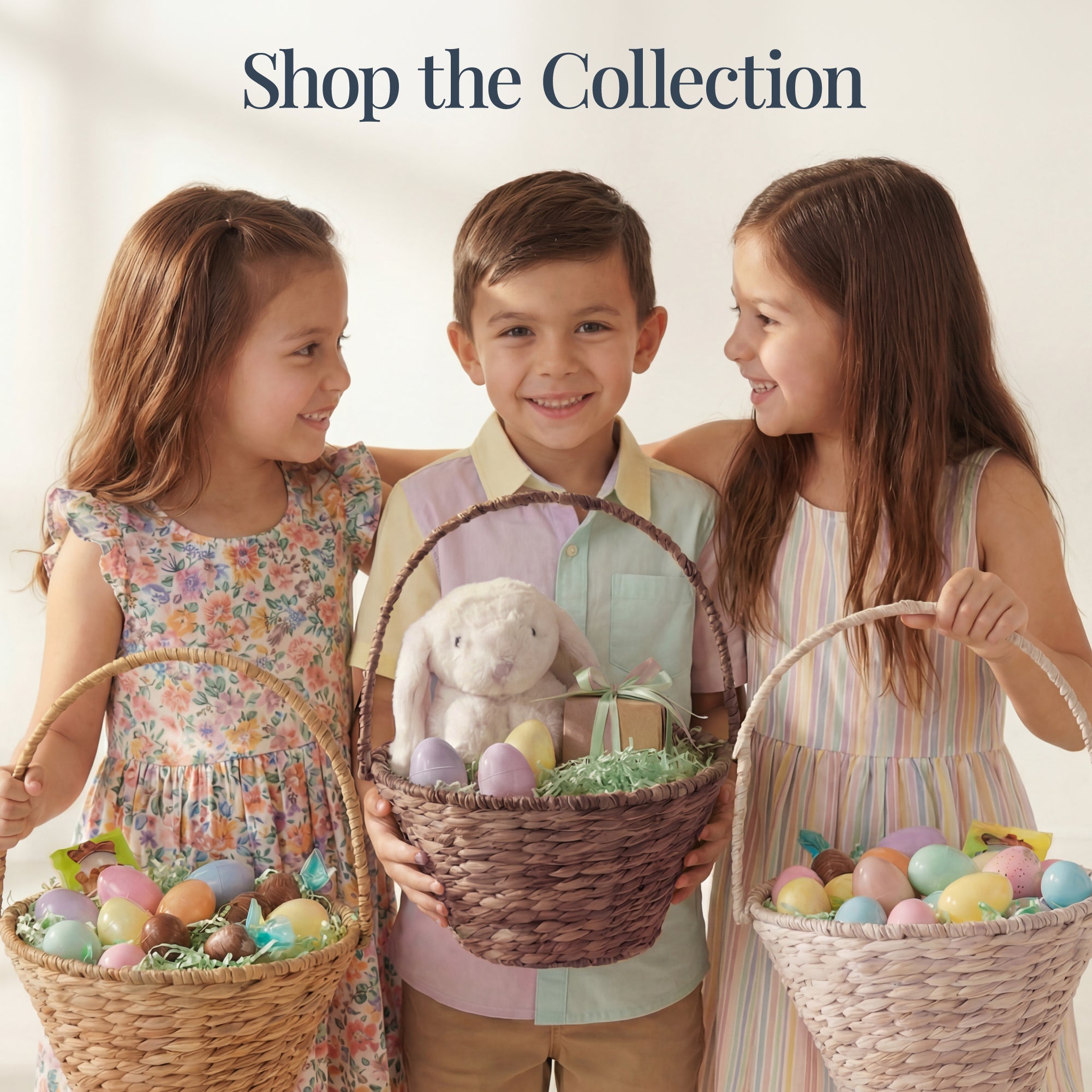 Easter Basket, Small Woven Easter Basket for Kids w/ Collapsible Handle