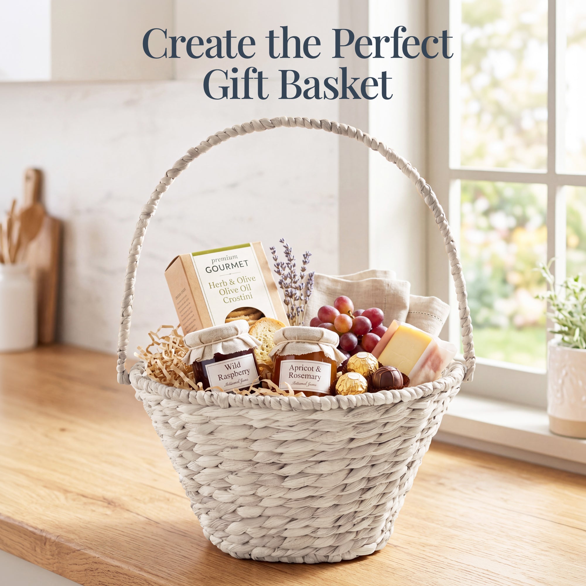 Handwoven Medium Mother's Day Gift Basket, 20in Basket w/Collapsible Handle