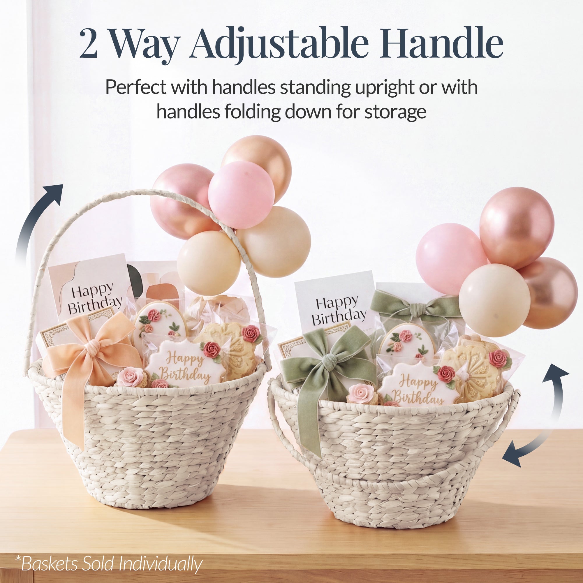 Handwoven Medium Mother's Day Gift Basket, 20in Basket w/Collapsible Handle