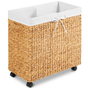 Large Double Laundry Hamper W/Wheels, Woven Laundry Basket, W/Liner, 32 Gal