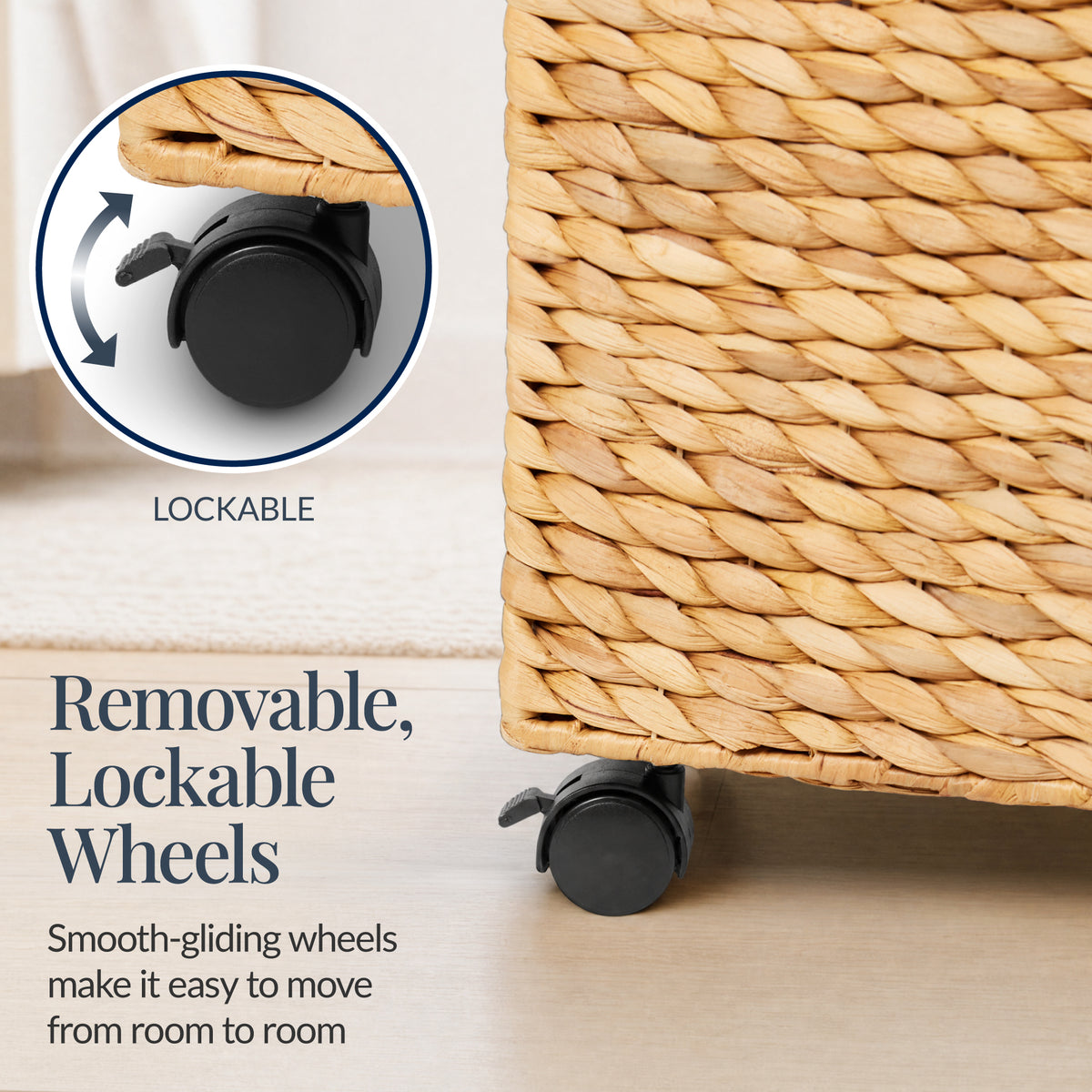 Large Double Laundry Hamper W/Wheels, Woven Laundry Basket, W/Liner, 32 Gal