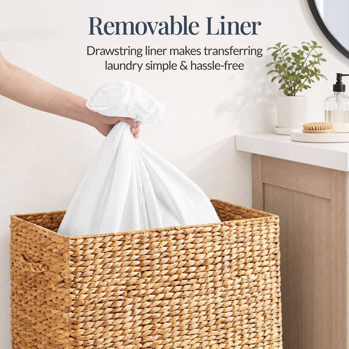 Large Double Laundry Hamper W/Wheels, Woven Laundry Basket, W/Liner, 32 Gal
