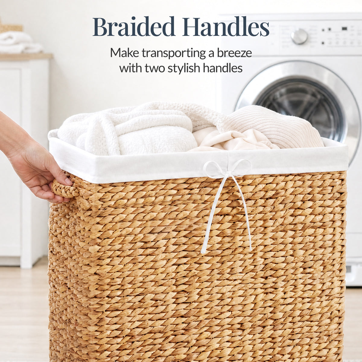 Large Double Laundry Hamper W/Wheels, Woven Laundry Basket, W/Liner, 32 Gal