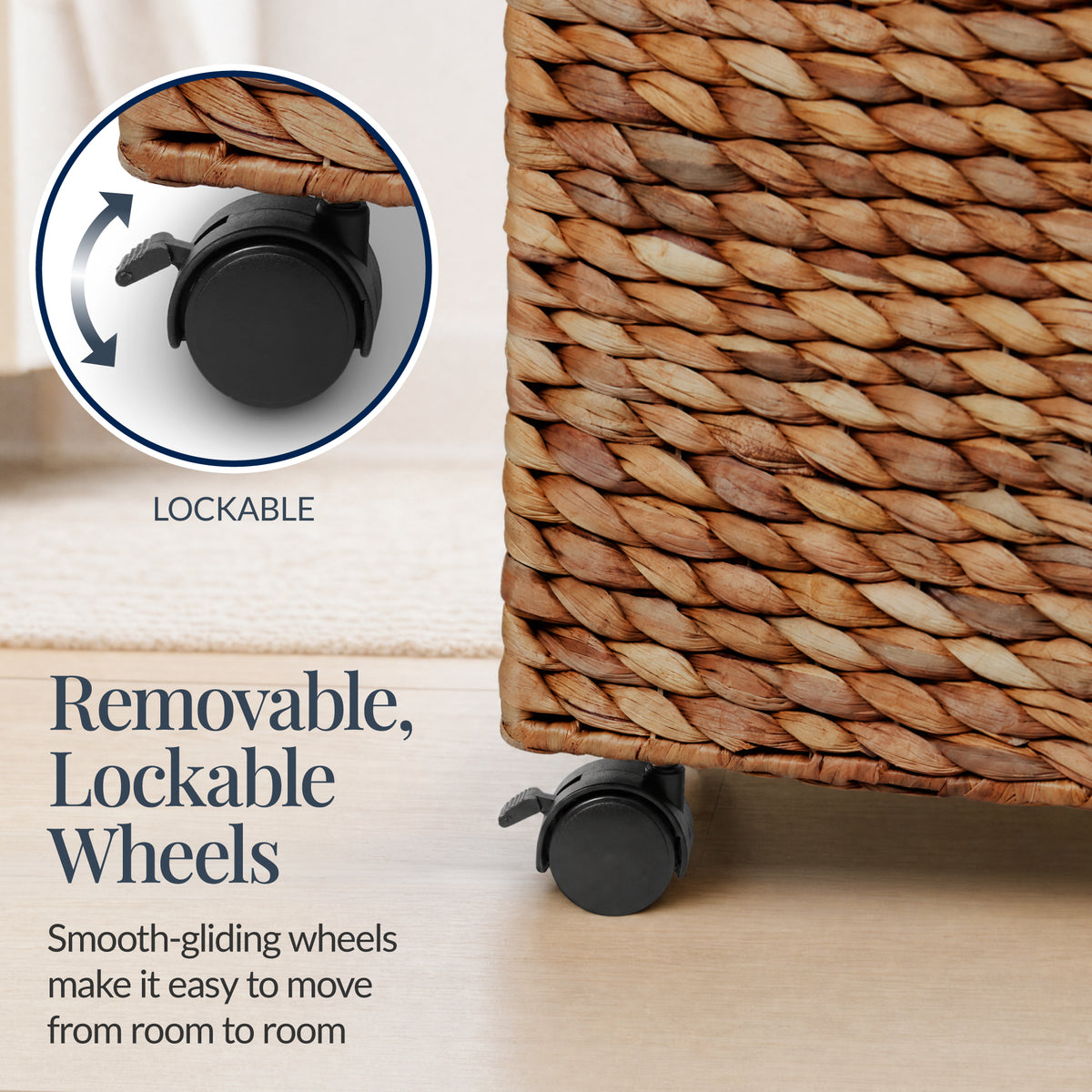 Large Double Laundry Hamper W/Wheels, Woven Laundry Basket, W/Liner, 32 Gal