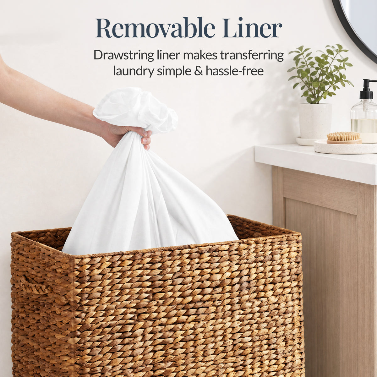 Large Double Laundry Hamper W/Wheels, Woven Laundry Basket, W/Liner, 32 Gal