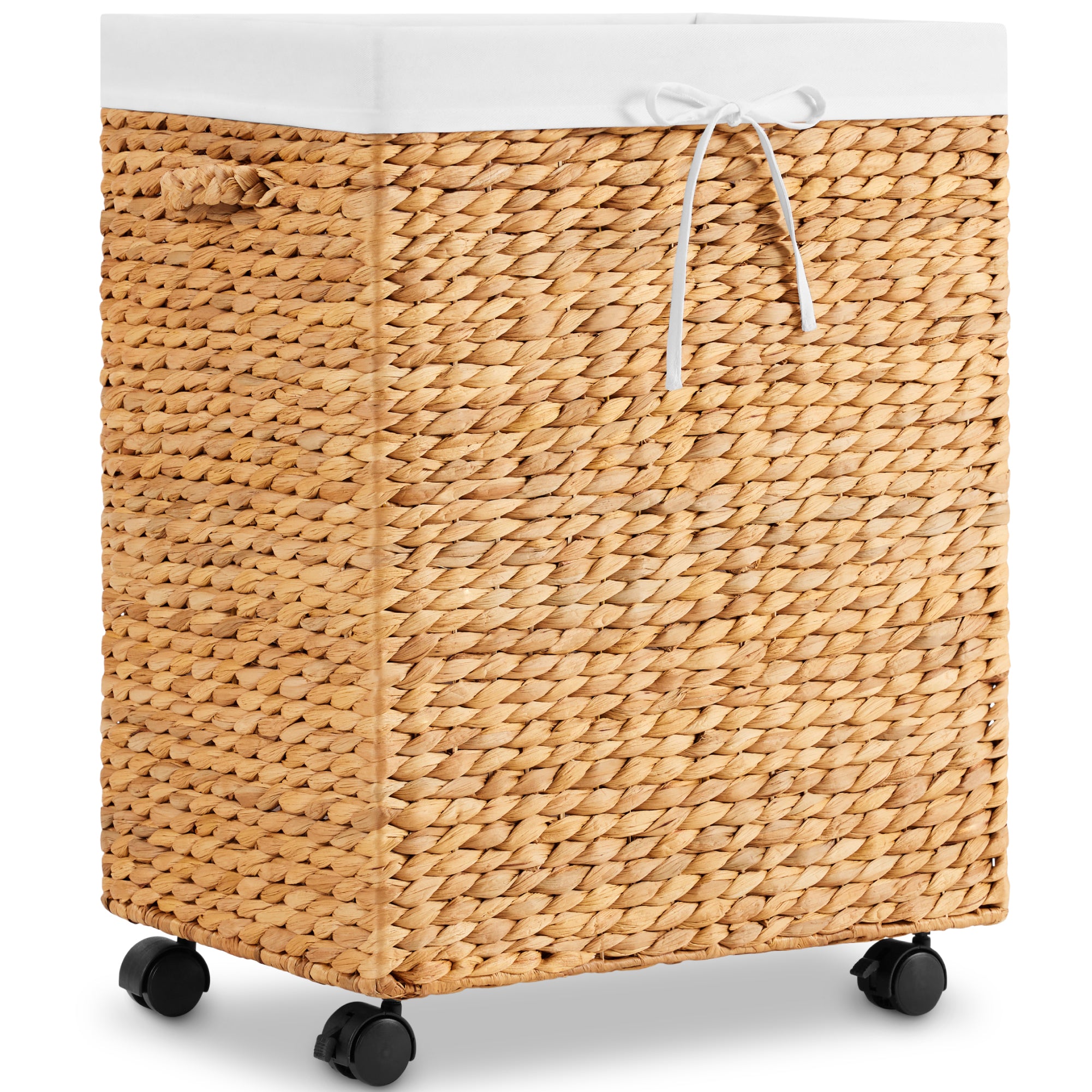 Medium Laundry Hamper W/ Wheels, Woven Laundry Basket, W/ Liner, 24 Gallon