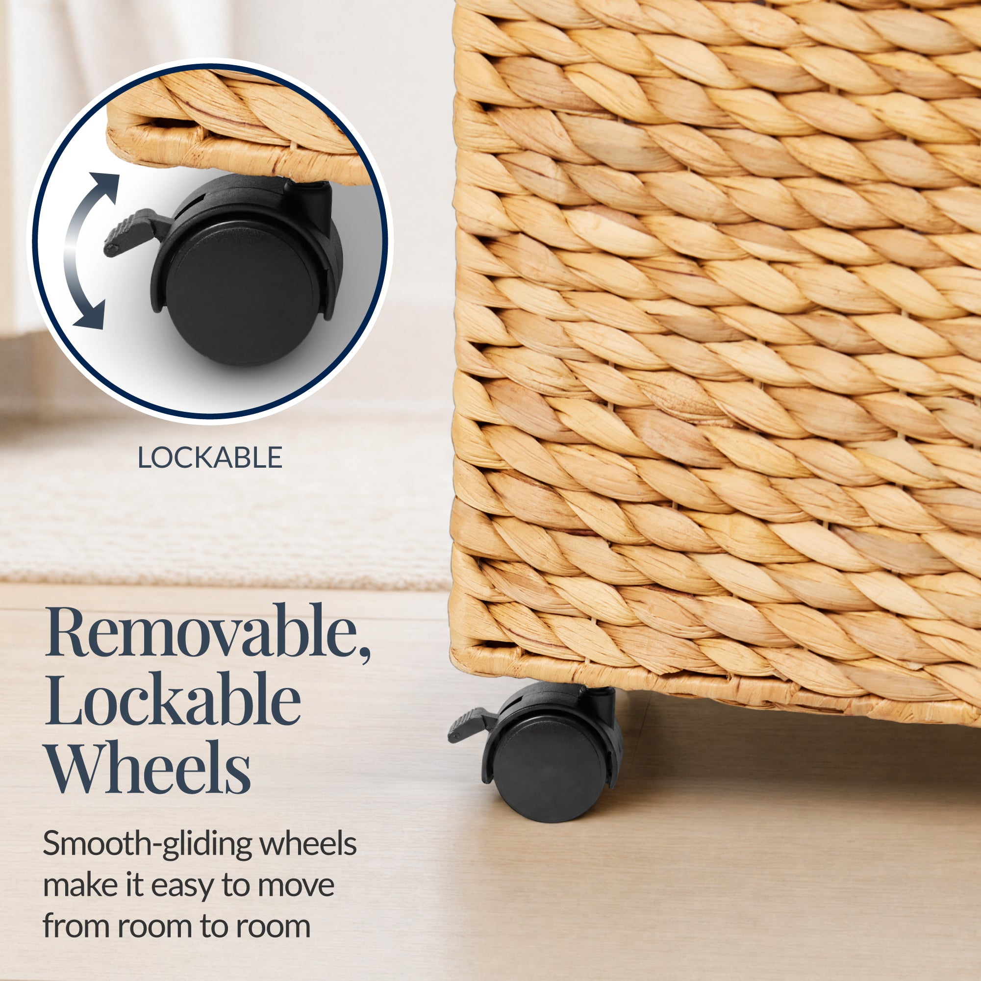 Medium Laundry Hamper W/ Wheels, Woven Laundry Basket, W/ Liner, 24 Gallon
