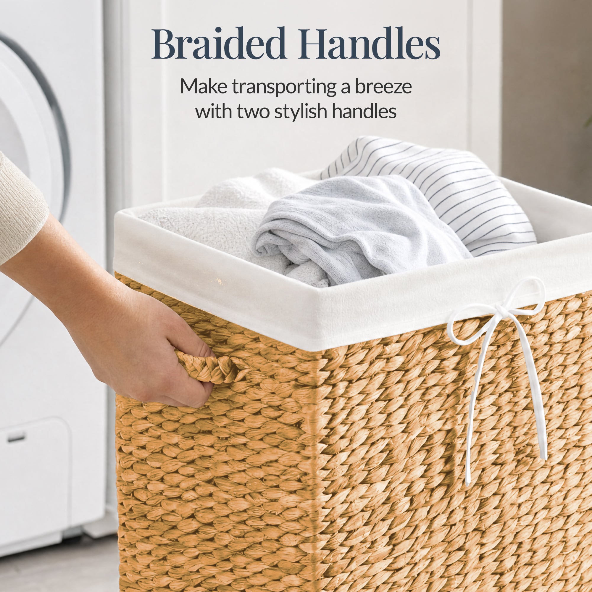 Medium Laundry Hamper W/ Wheels, Woven Laundry Basket, W/ Liner, 24 Gallon
