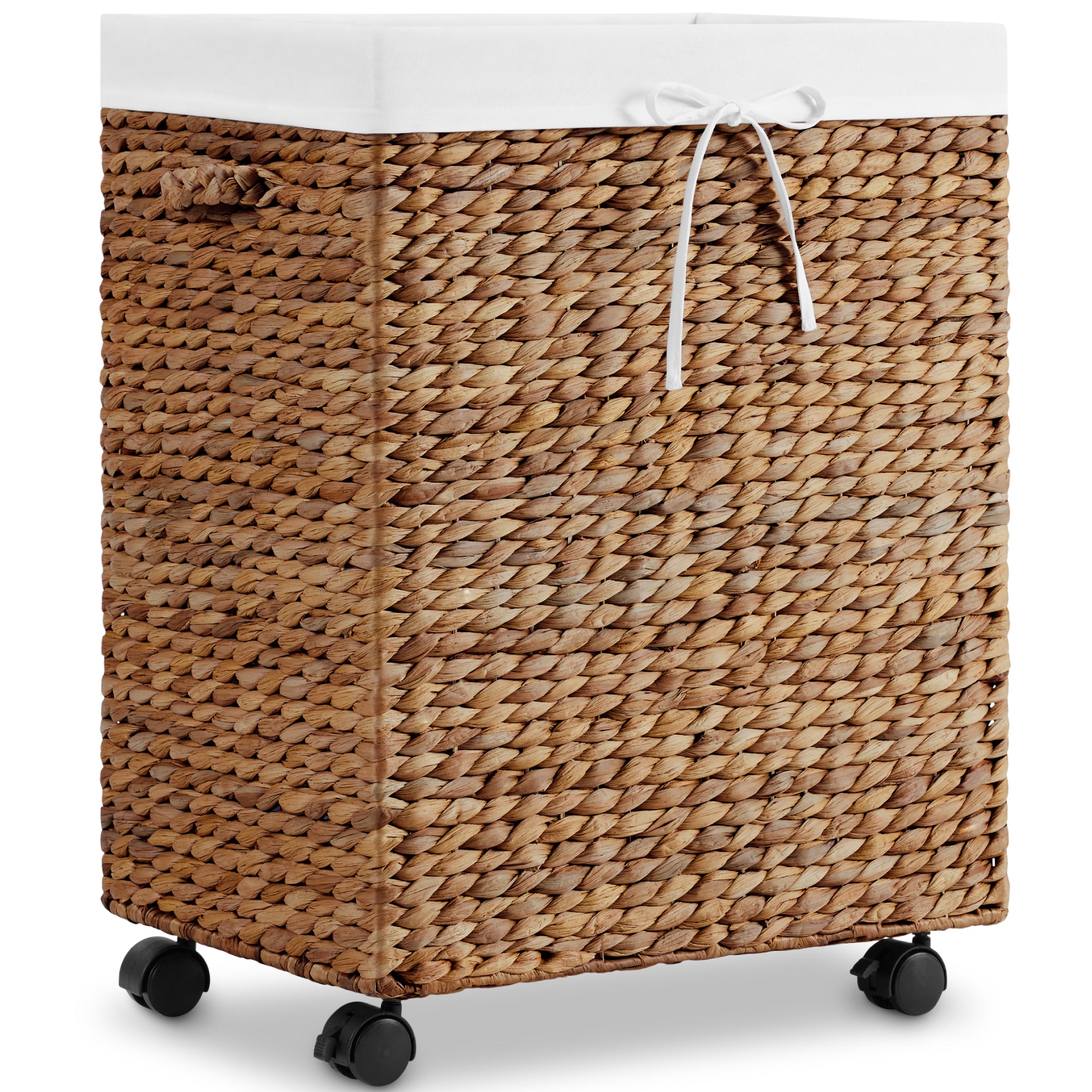 Medium Laundry Hamper W/ Wheels, Woven Laundry Basket, W/ Liner, 24 Gallon