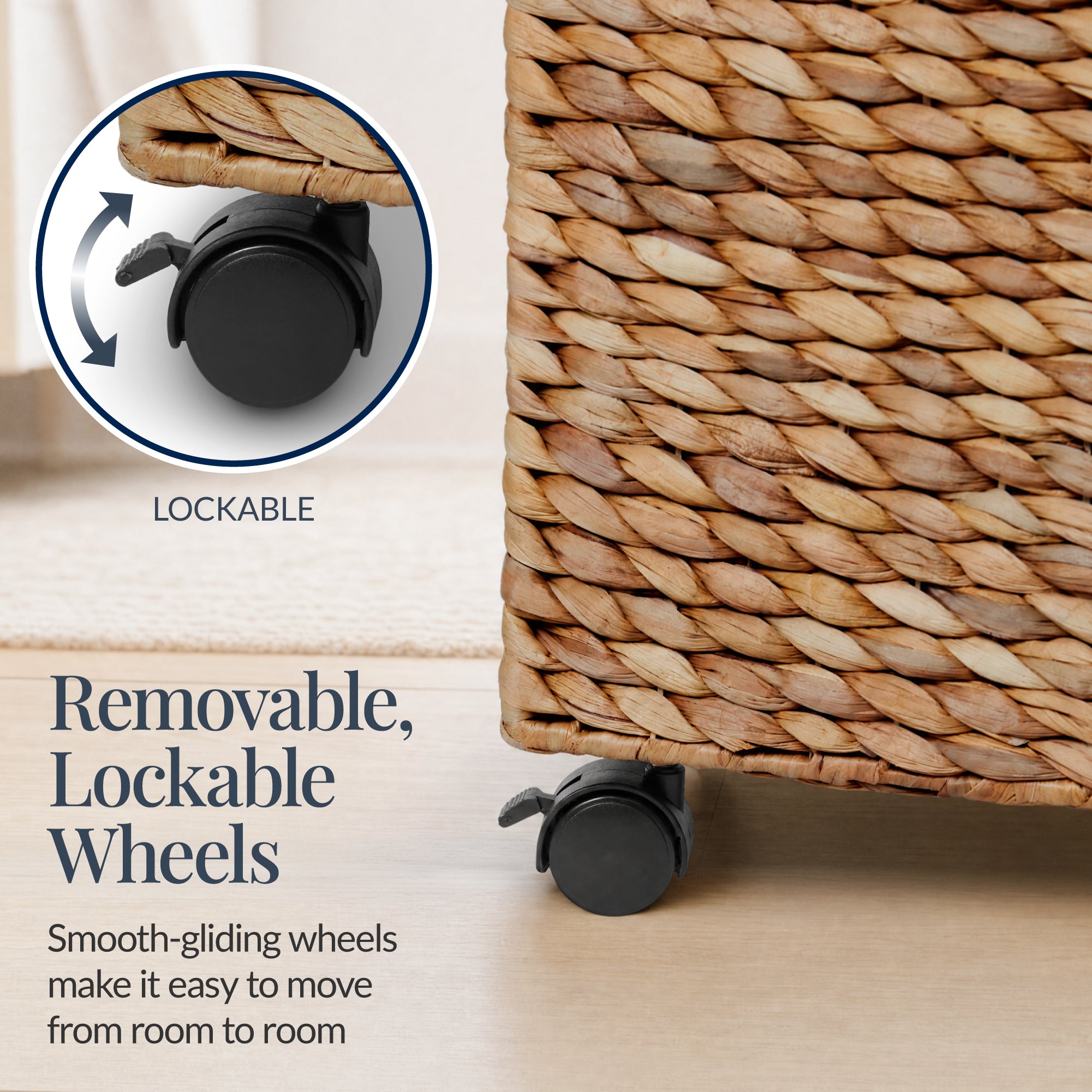 Medium Laundry Hamper W/ Wheels, Woven Laundry Basket, W/ Liner, 24 Gallon