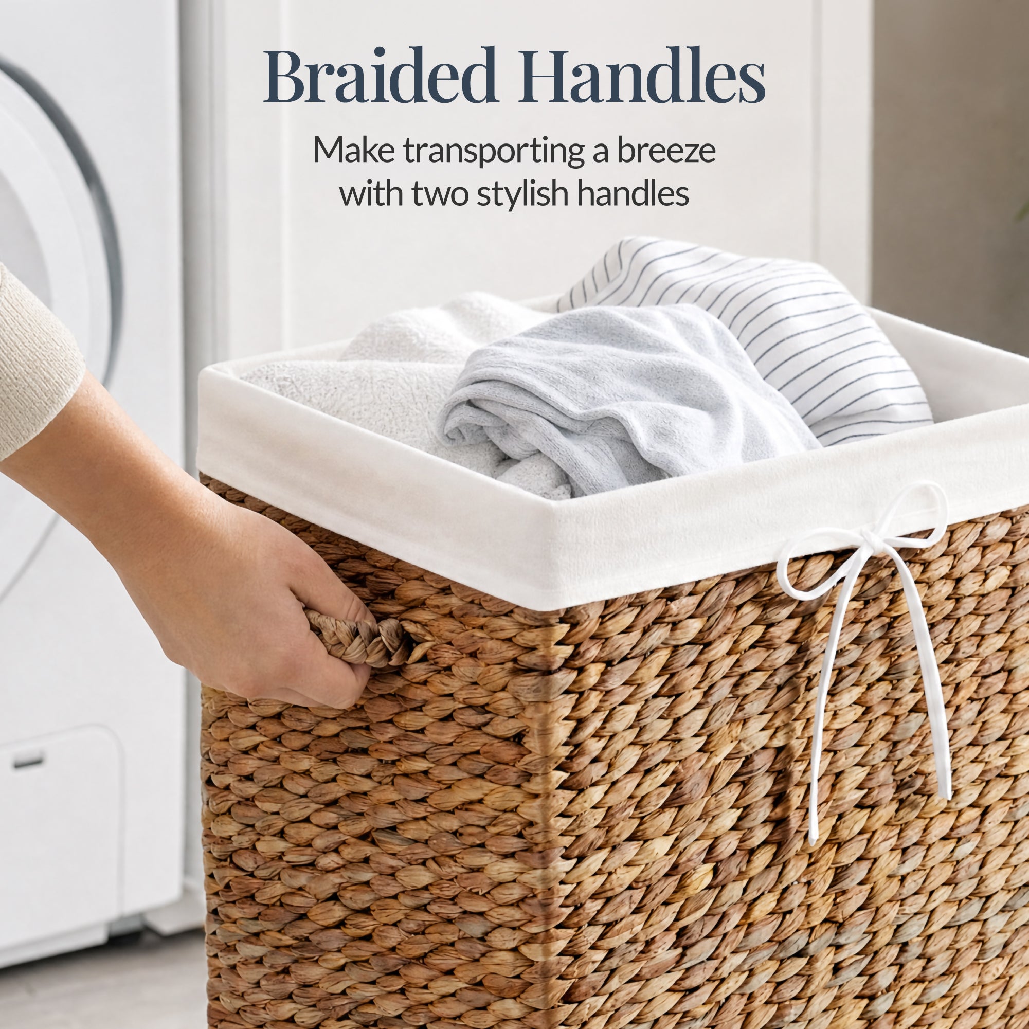 Medium Laundry Hamper W/ Wheels, Woven Laundry Basket, W/ Liner, 24 Gallon