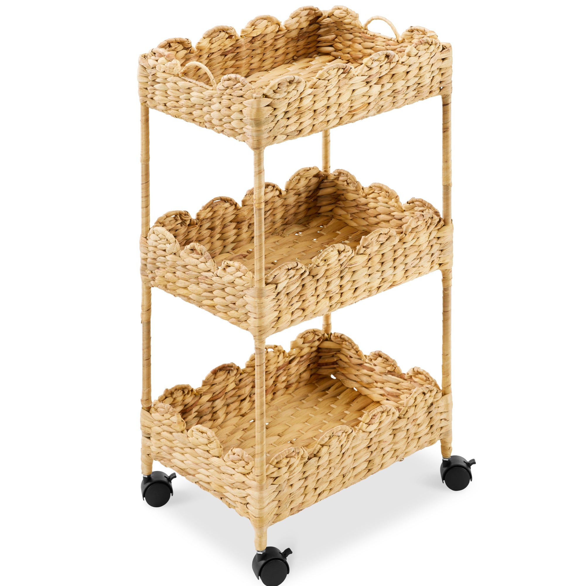 3-Tier Scalloped Rolling Nursery Caddy w/Wheels, Storage Utility Cart