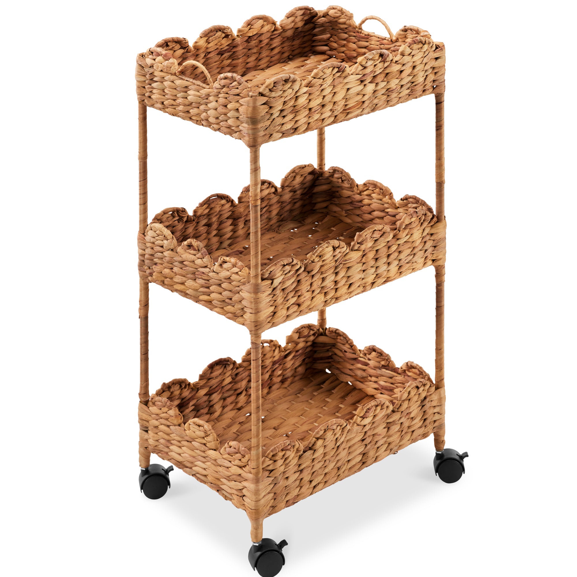 3-Tier Scalloped Rolling Nursery Caddy w/Wheels, Storage Utility Cart