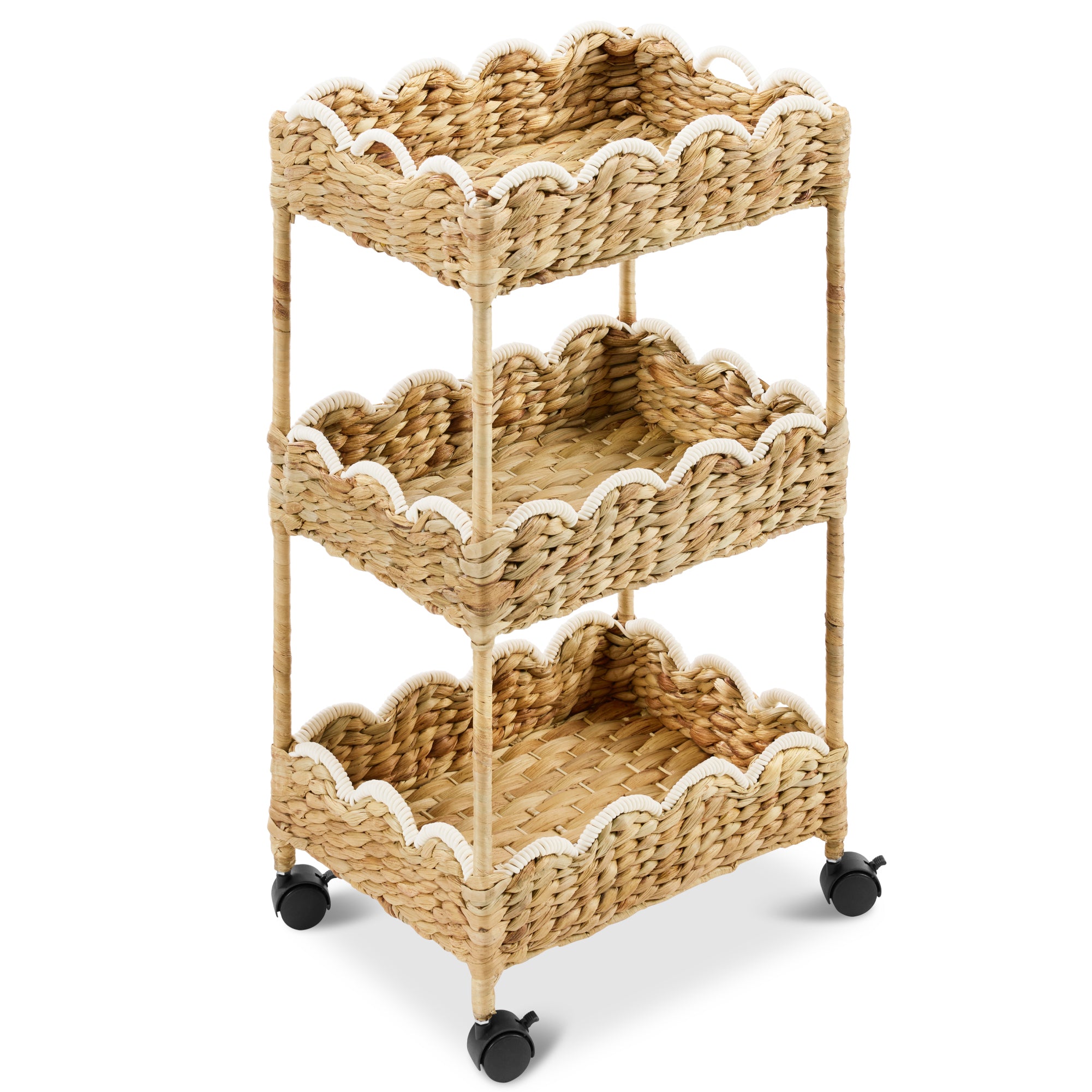 3-Tier Scalloped Rolling Nursery Caddy w/Wheels, Storage Utility Cart