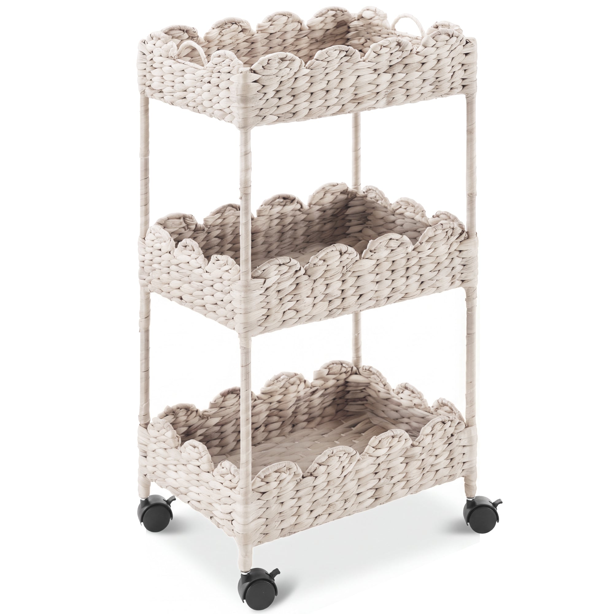 3-Tier Scalloped Rolling Nursery Caddy w/Wheels, Storage Utility Cart