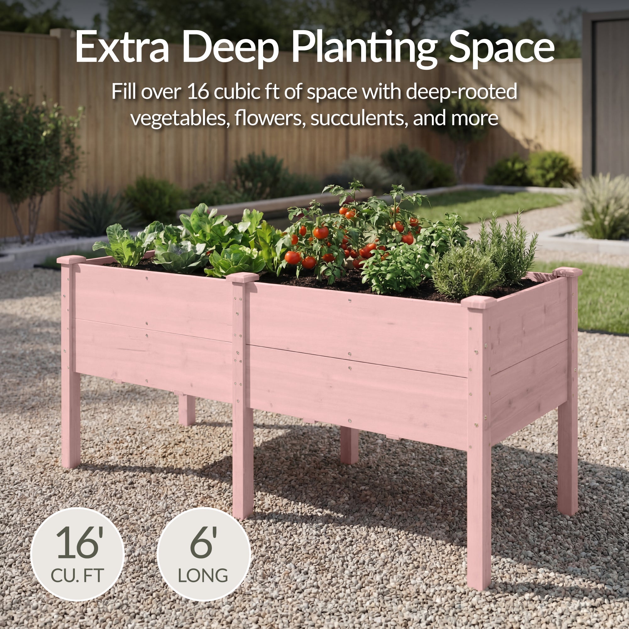 72" x 24" x 30" Raised Wooden Garden Bed w/16" Depth, Elevated Wood Planter
