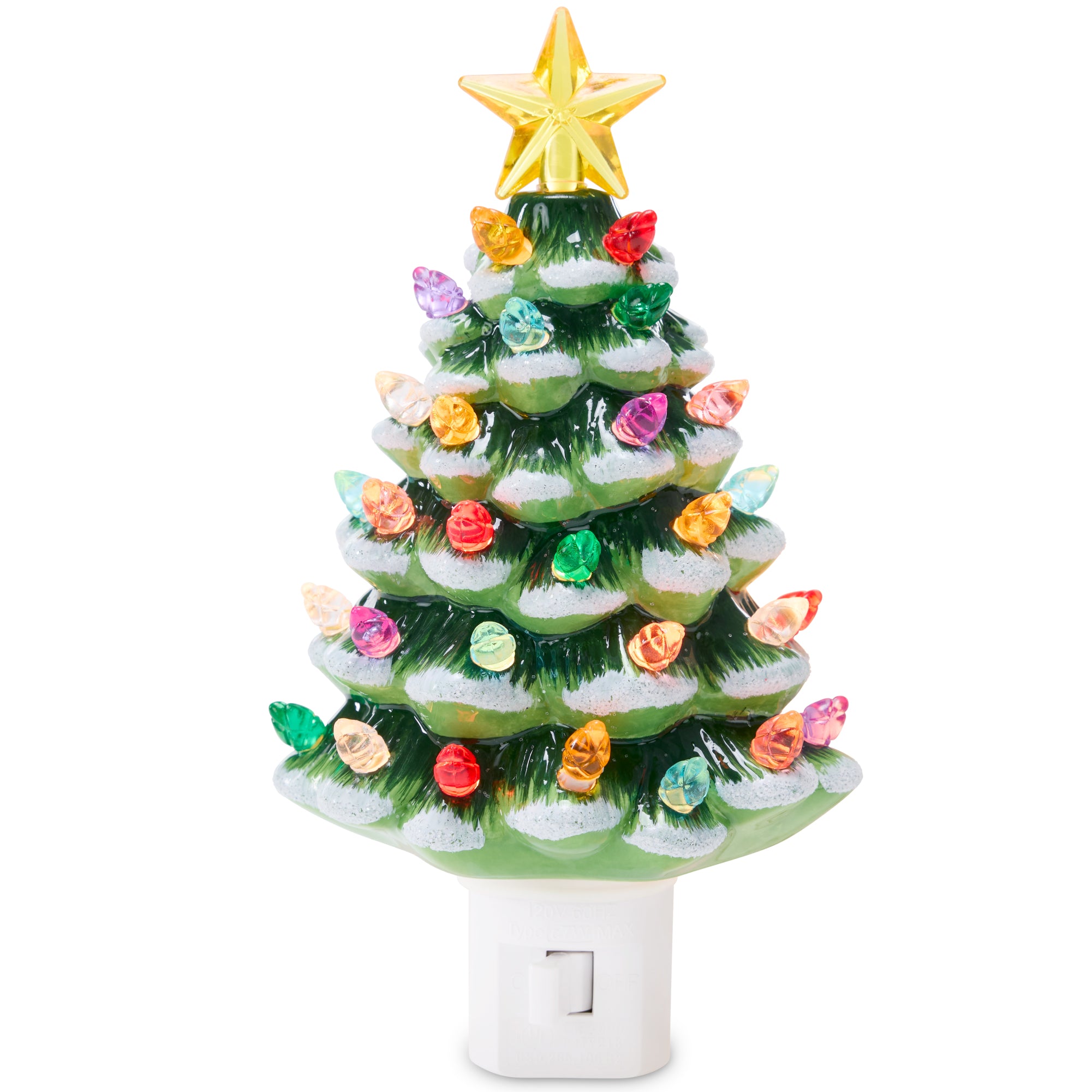6.7in Ceramic Christmas Tree Nightlight Plug In Hand Painted Night Lamp