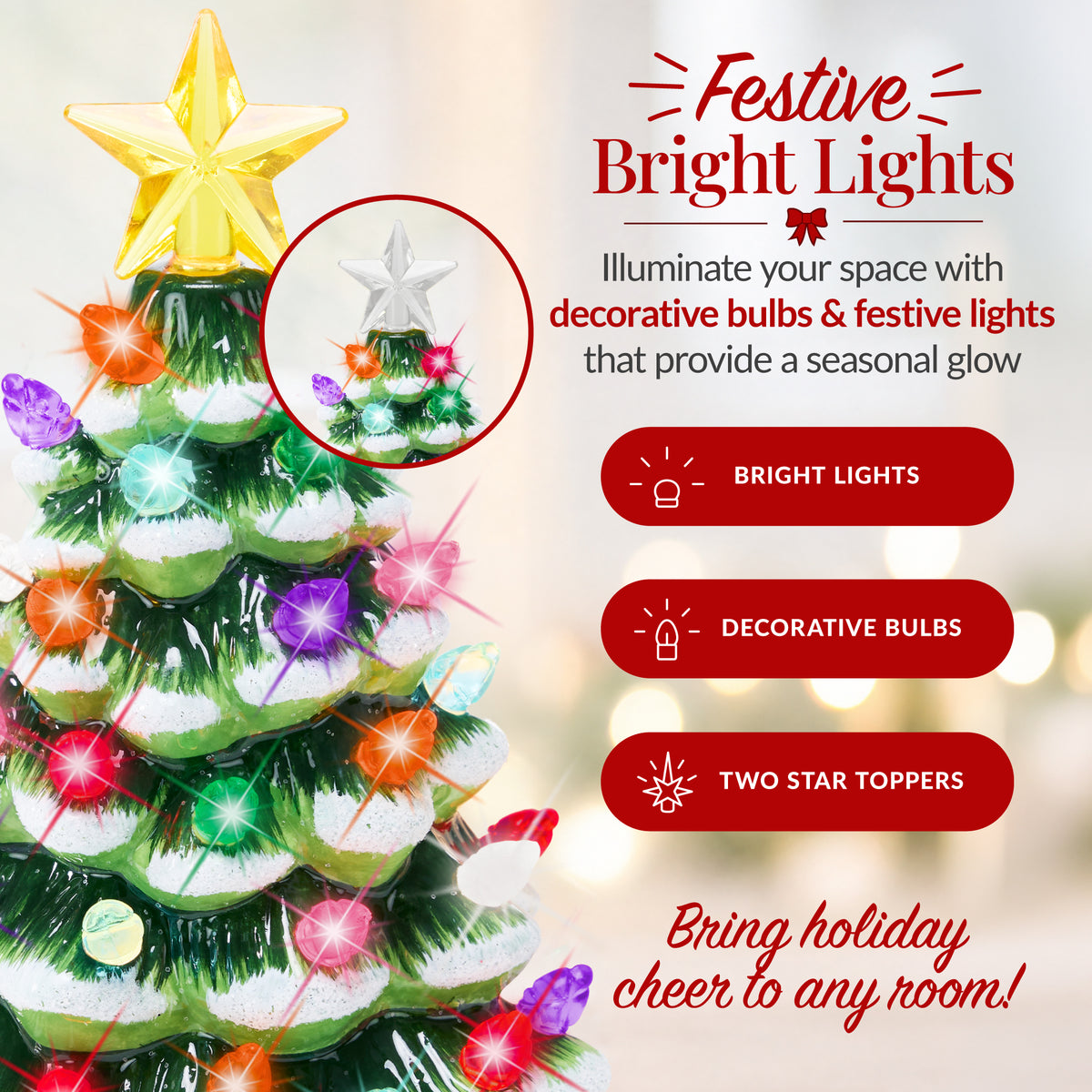 6.7in Ceramic Christmas Tree Nightlight Plug In Hand Painted Night Lamp