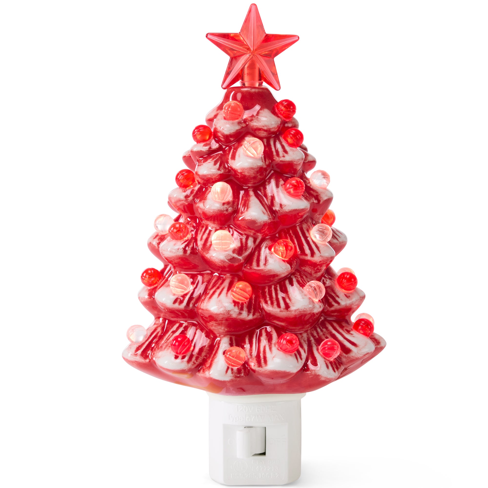 6.7in Ceramic Christmas Tree Nightlight Plug In Hand Painted Night Lamp