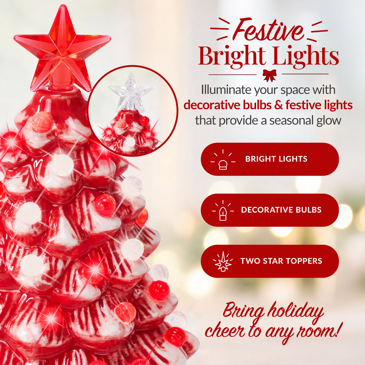 6.7in Ceramic Christmas Tree Nightlight Plug In Hand Painted Night Lamp
