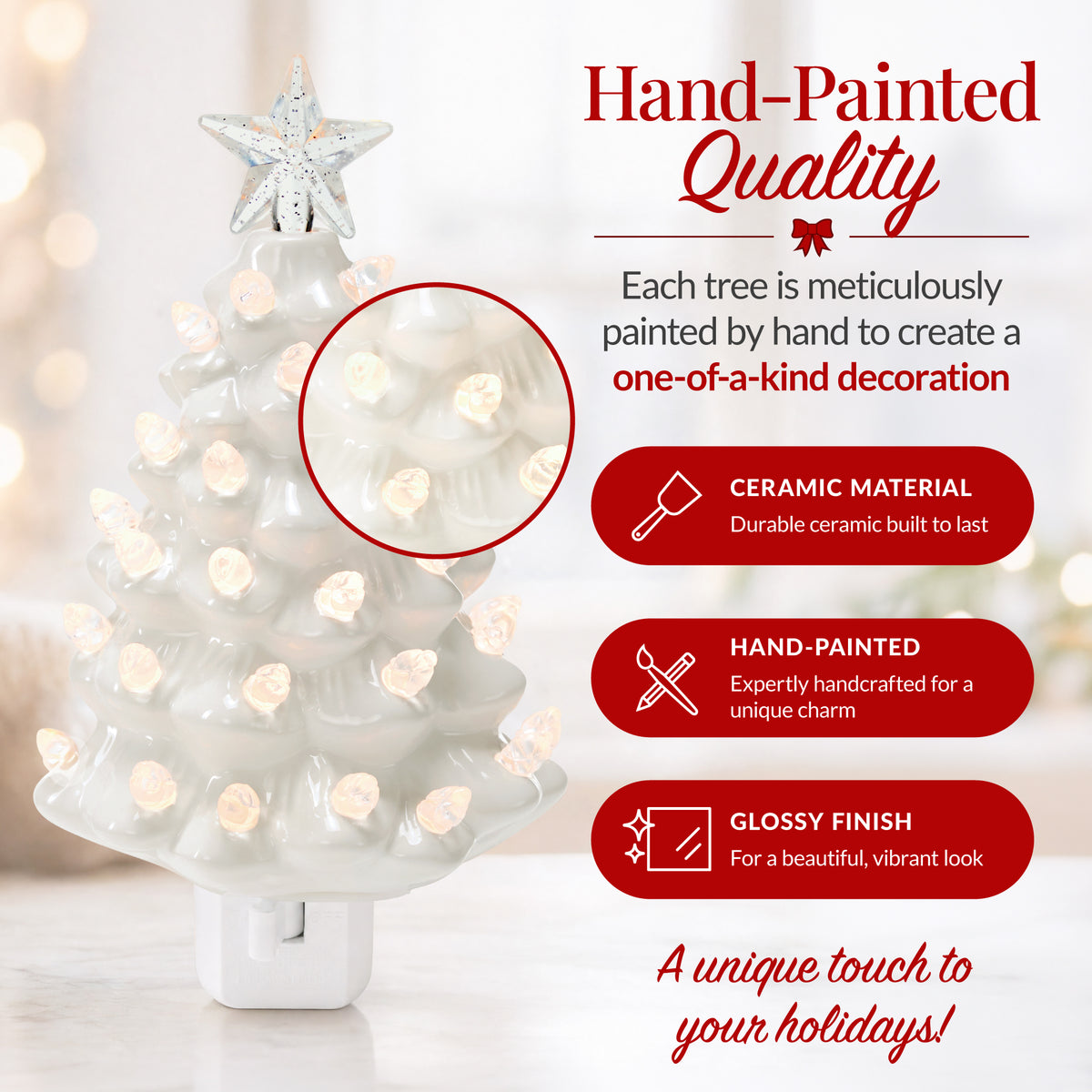6.7in Ceramic Christmas Tree Nightlight Plug In Hand Painted Night Lamp