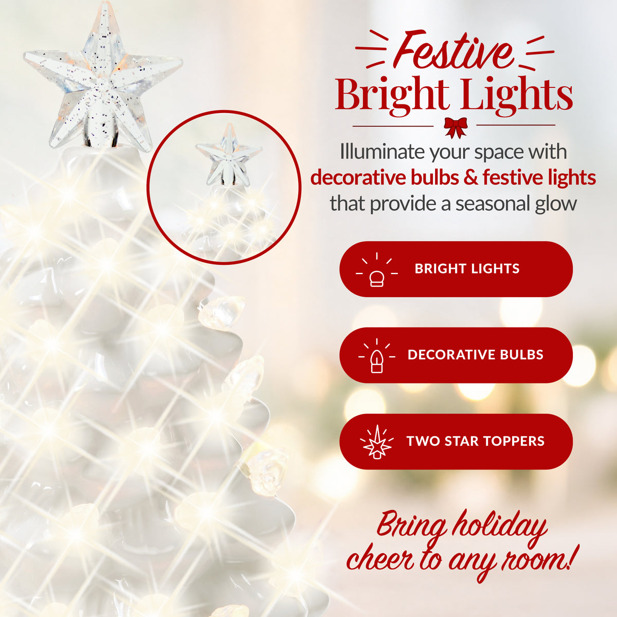 6.7in Ceramic Christmas Tree Nightlight Plug In Hand Painted Night Lamp