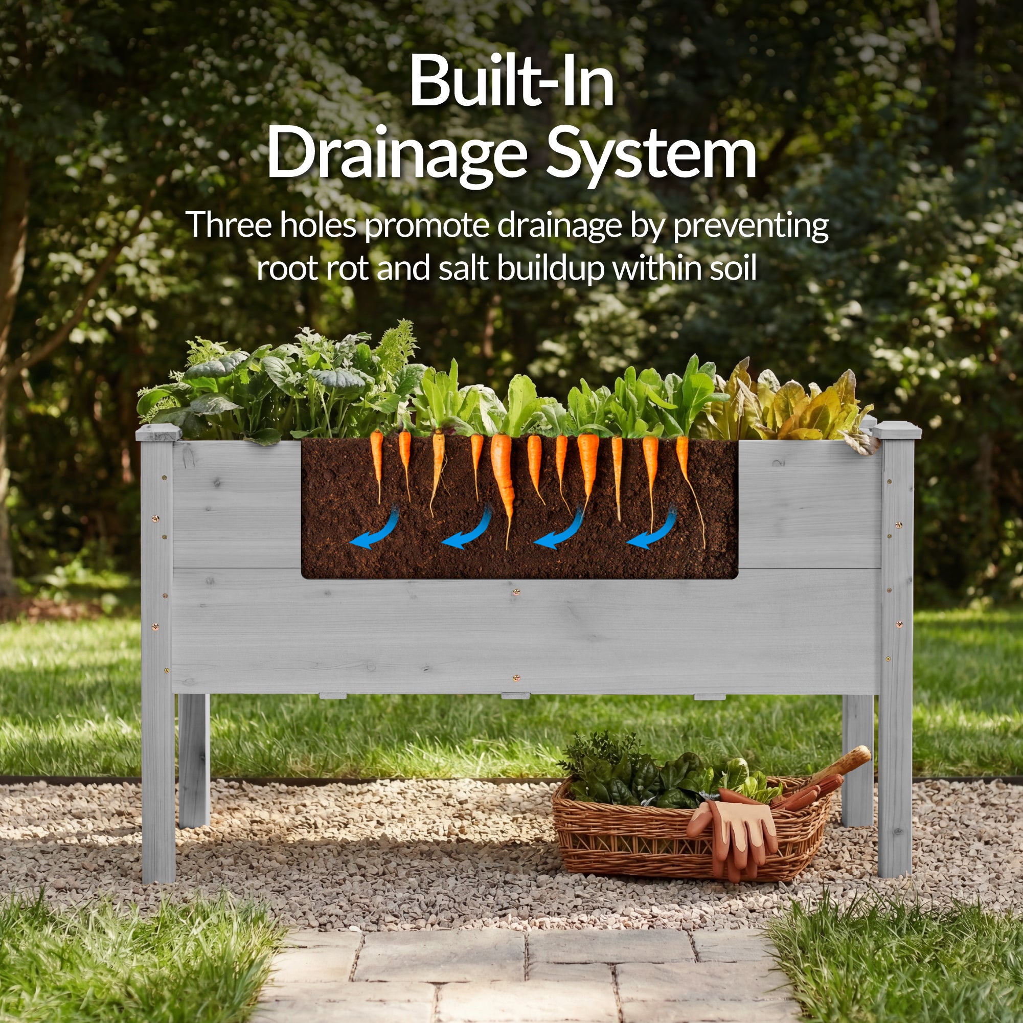 48" x 24" x 30" Raised Wooden Garden Bed w/16" Depth, Elevated Wood Planter