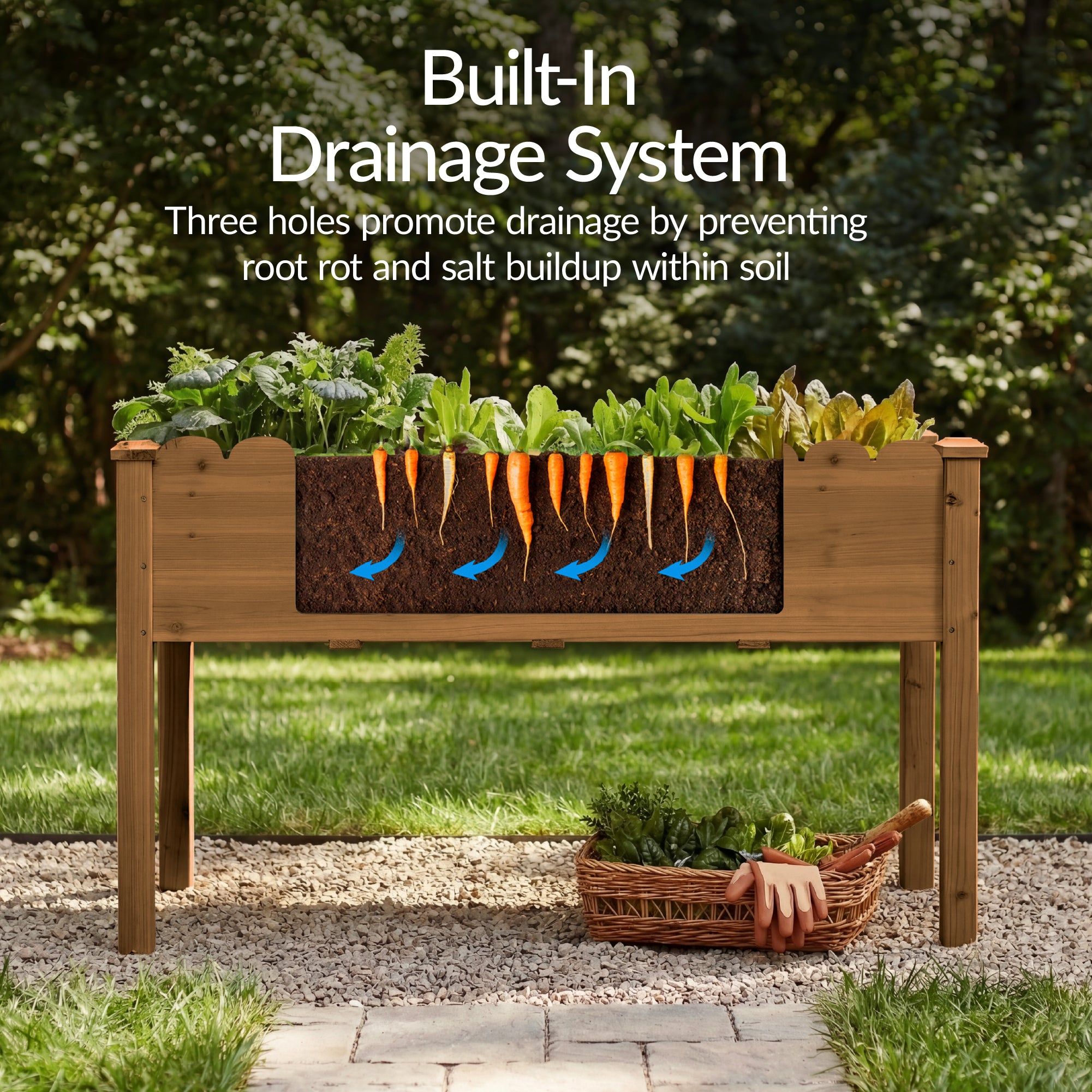 Raised Garden Bed, Scalloped Elevated Wooden Planter Box - 48x24x30in