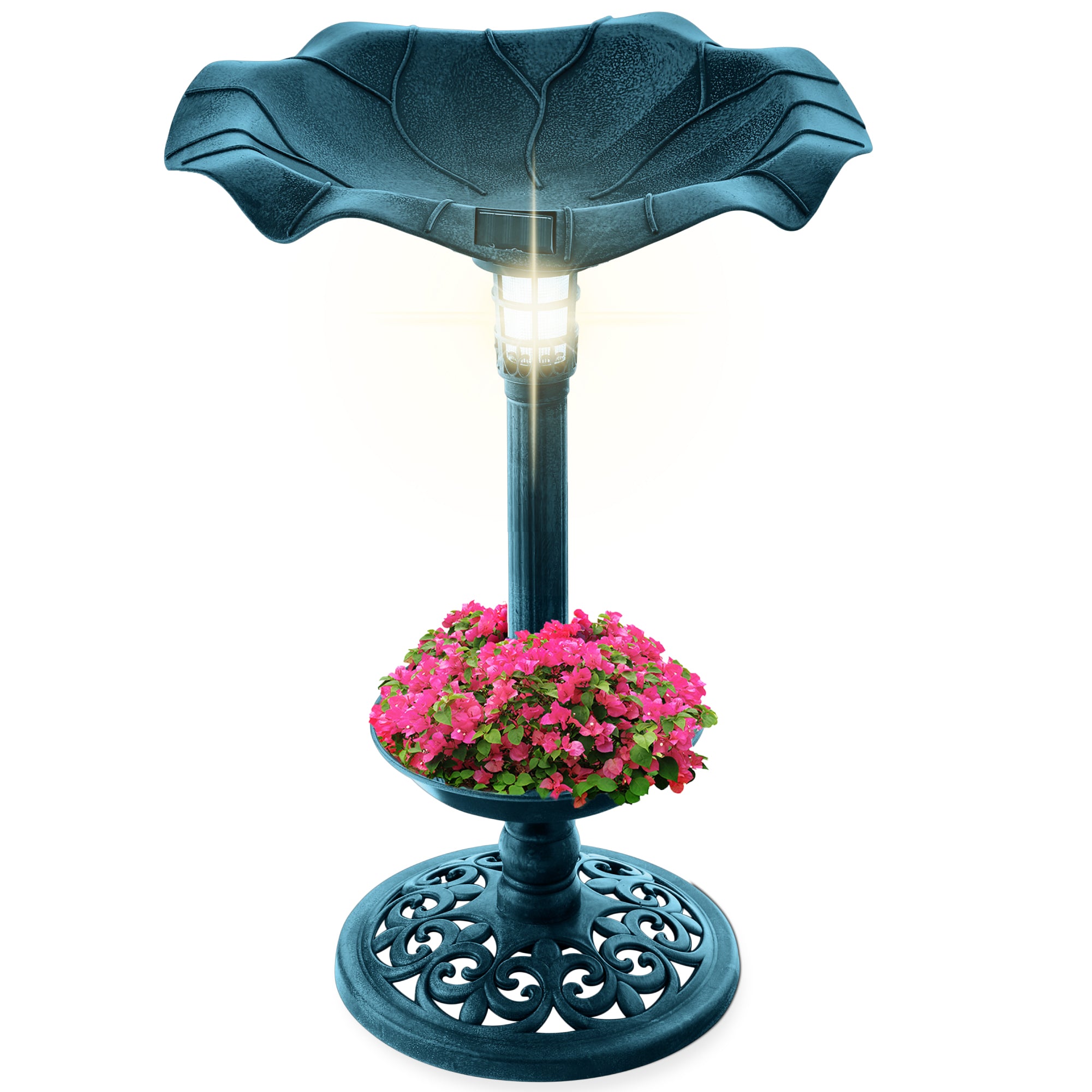 Solar Lighted Bird Bath w/ Planter