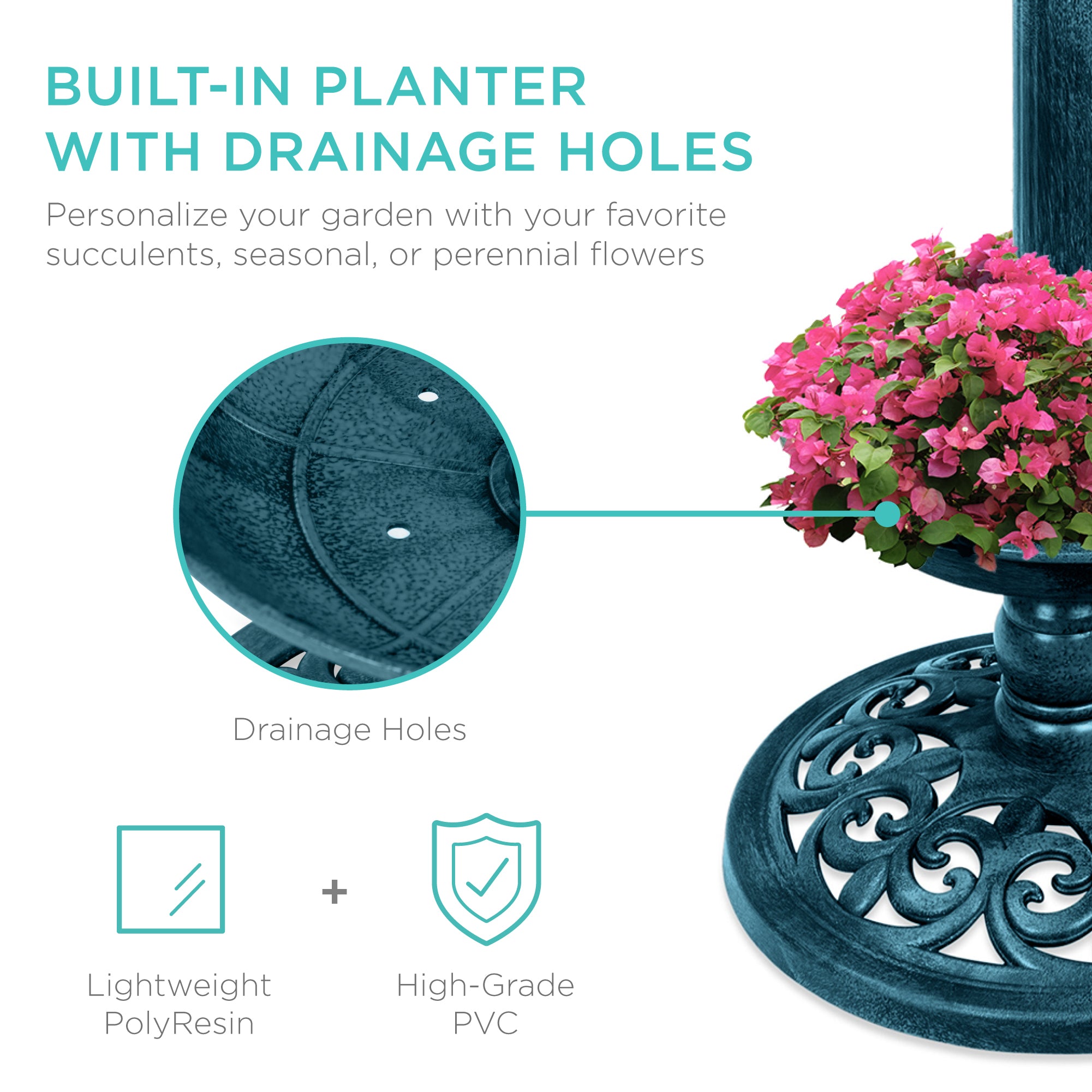 Solar Lighted Bird Bath w/ Planter