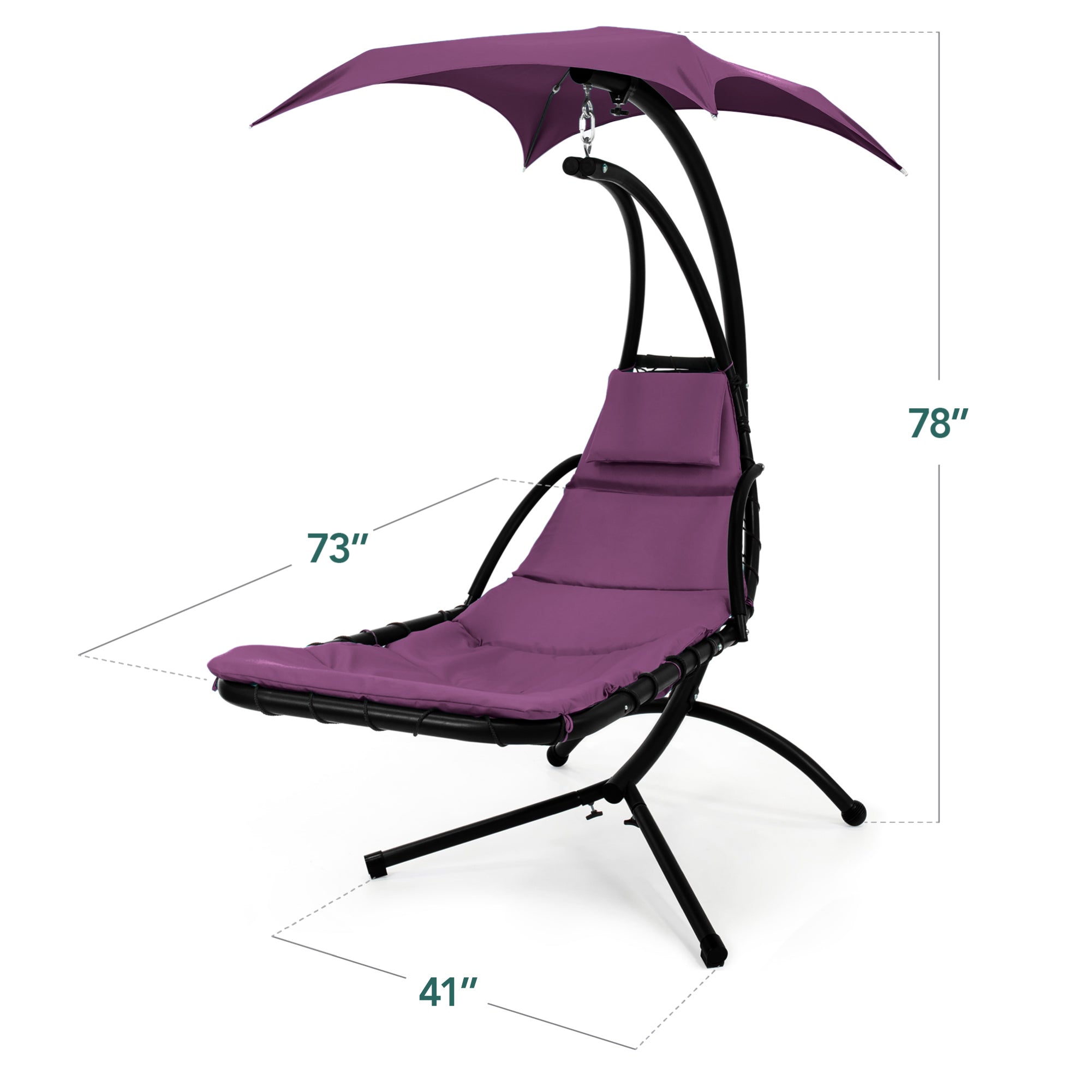 Hanging LED-Lit Curved Chaise Lounge Chair w/ Pillow, Canopy, Stand