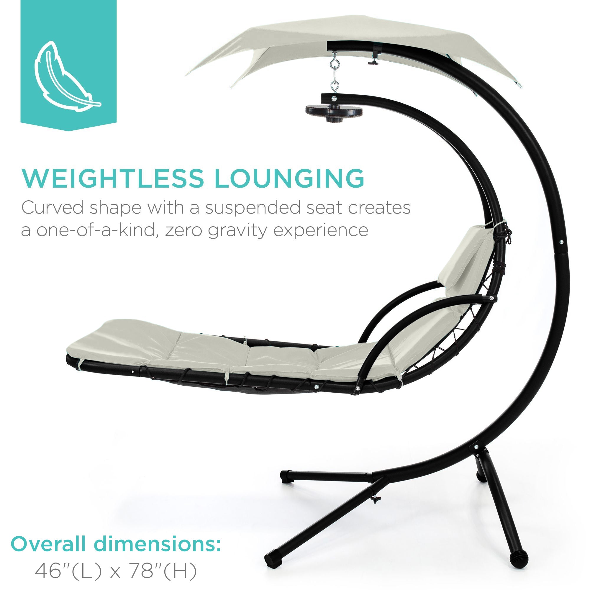 Hanging LED-Lit Curved Chaise Lounge Chair w/ Pillow, Canopy, Stand