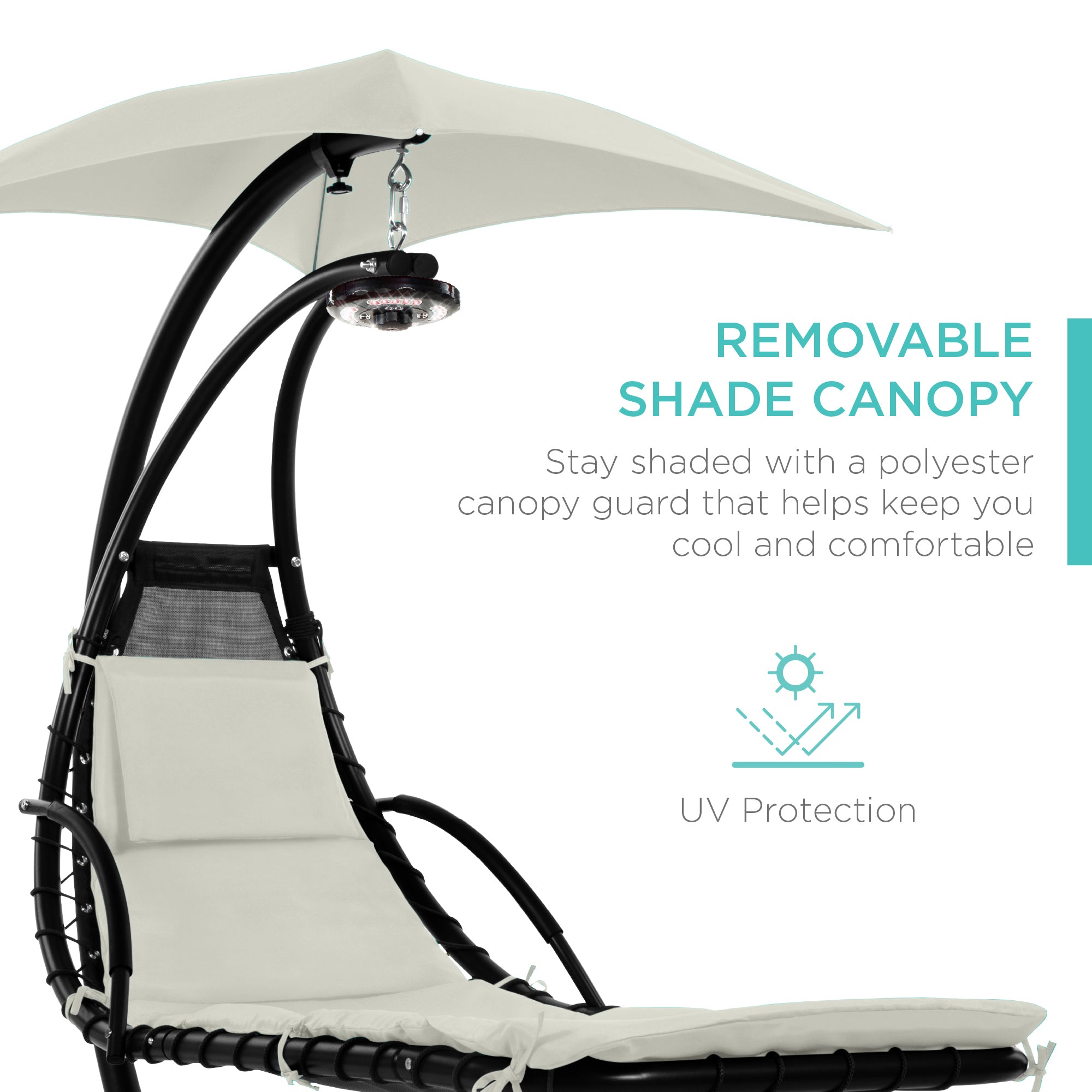 Hanging LED-Lit Curved Chaise Lounge Chair w/ Pillow, Canopy, Stand