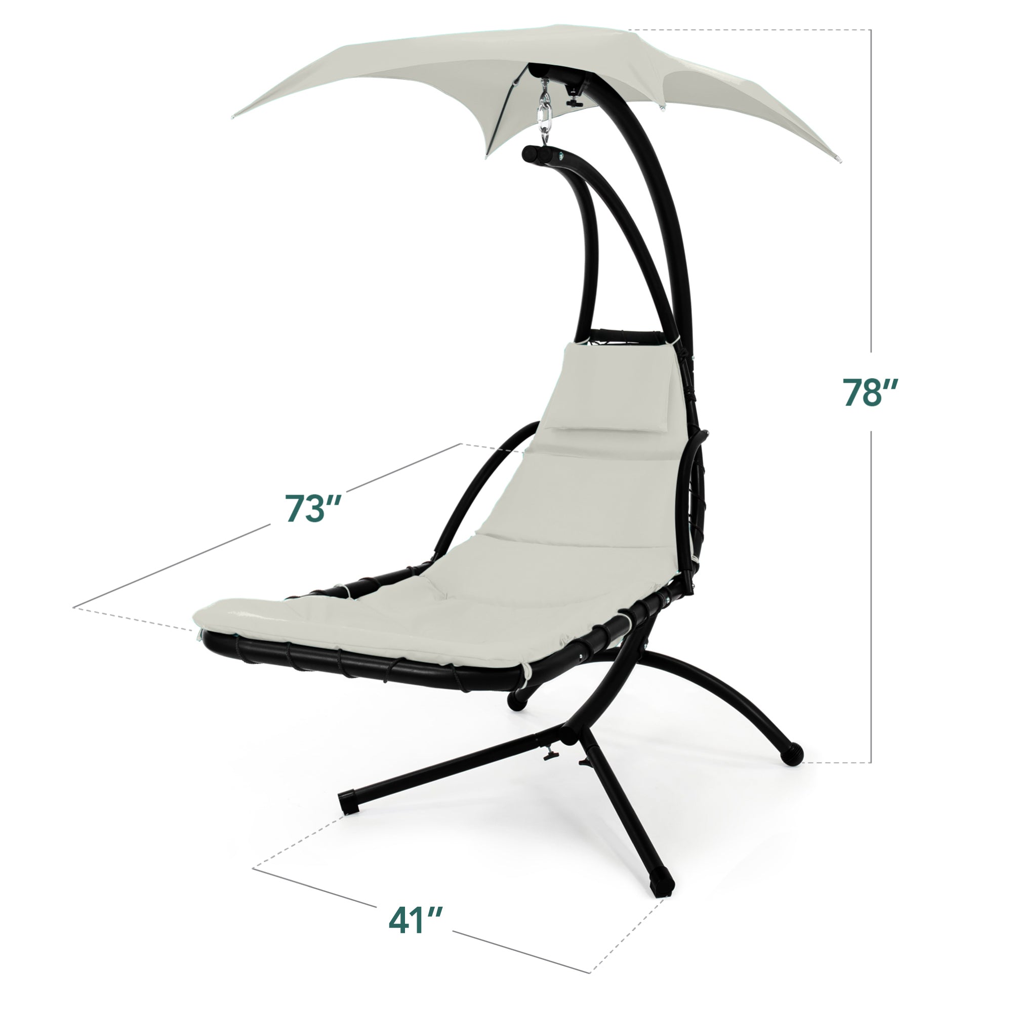 Hanging LED-Lit Curved Chaise Lounge Chair w/ Pillow, Canopy, Stand