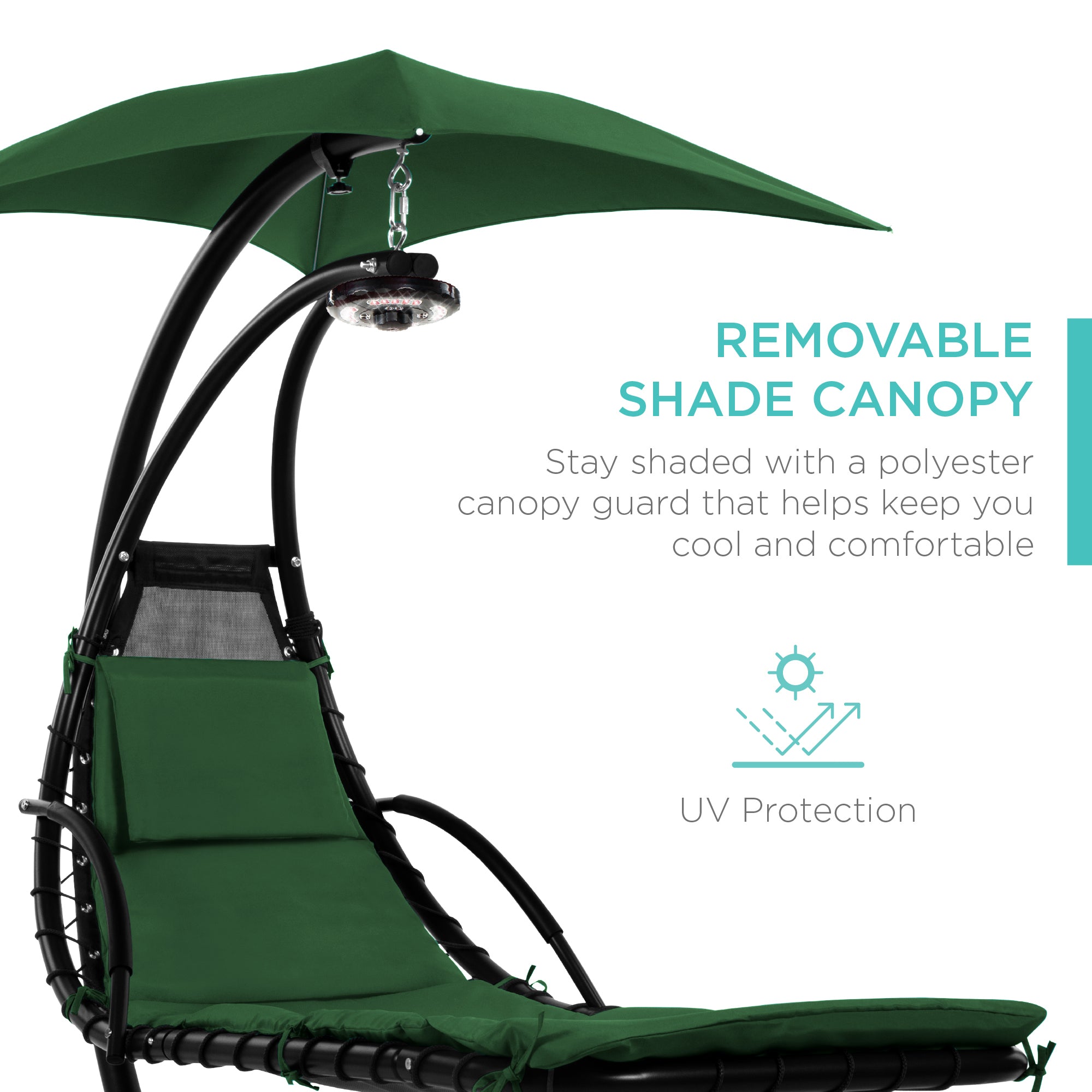 Hanging LED-Lit Curved Chaise Lounge Chair w/ Pillow, Canopy, Stand