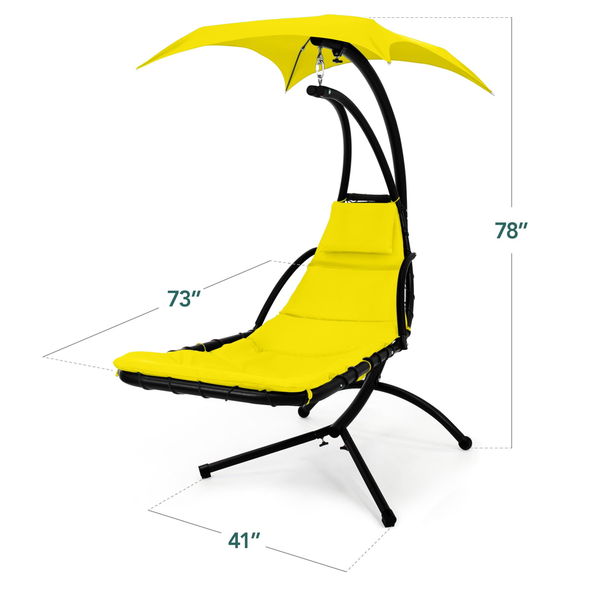 Hanging LED-Lit Curved Chaise Lounge Chair w/ Pillow, Canopy, Stand