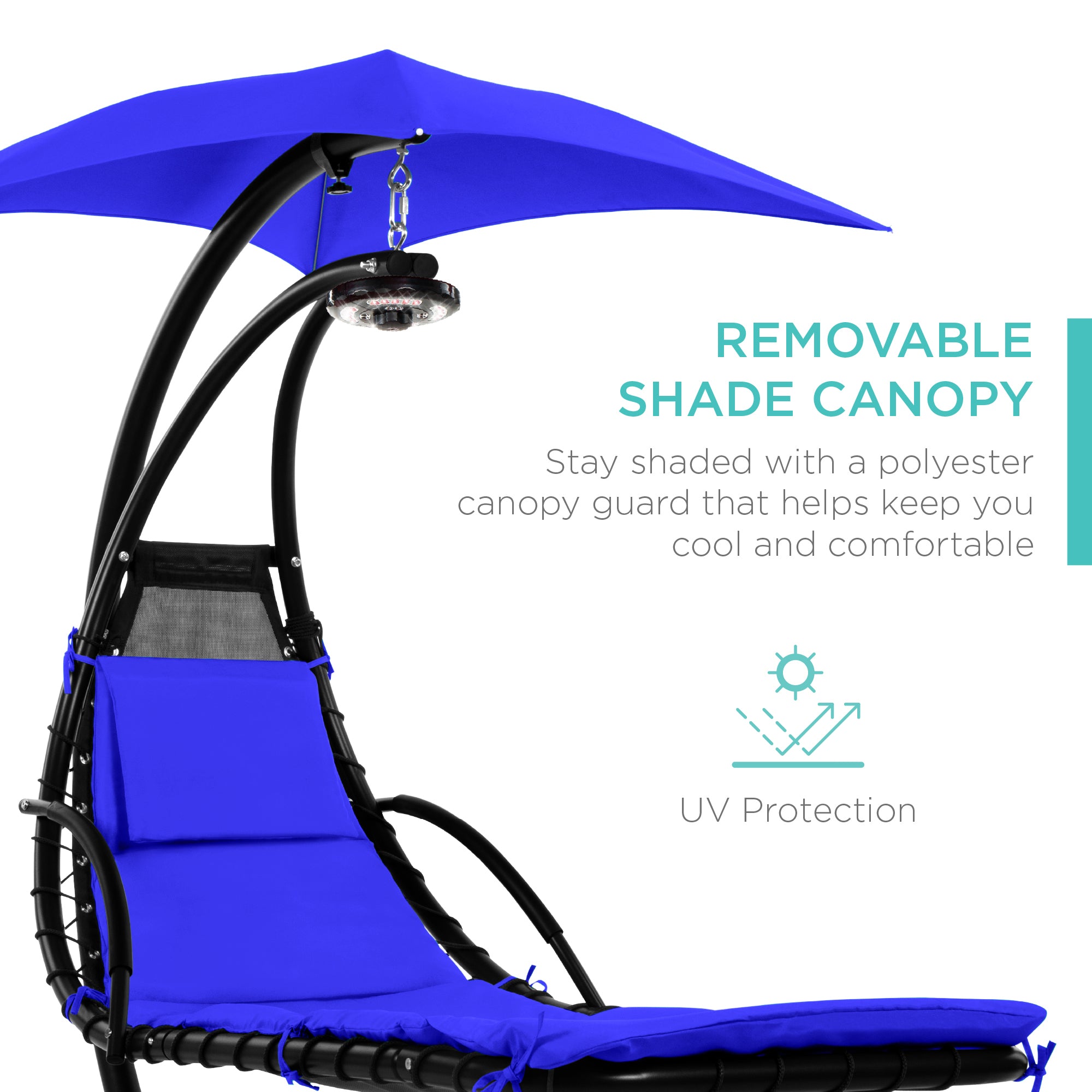 Hanging LED-Lit Curved Chaise Lounge Chair w/ Pillow, Canopy, Stand