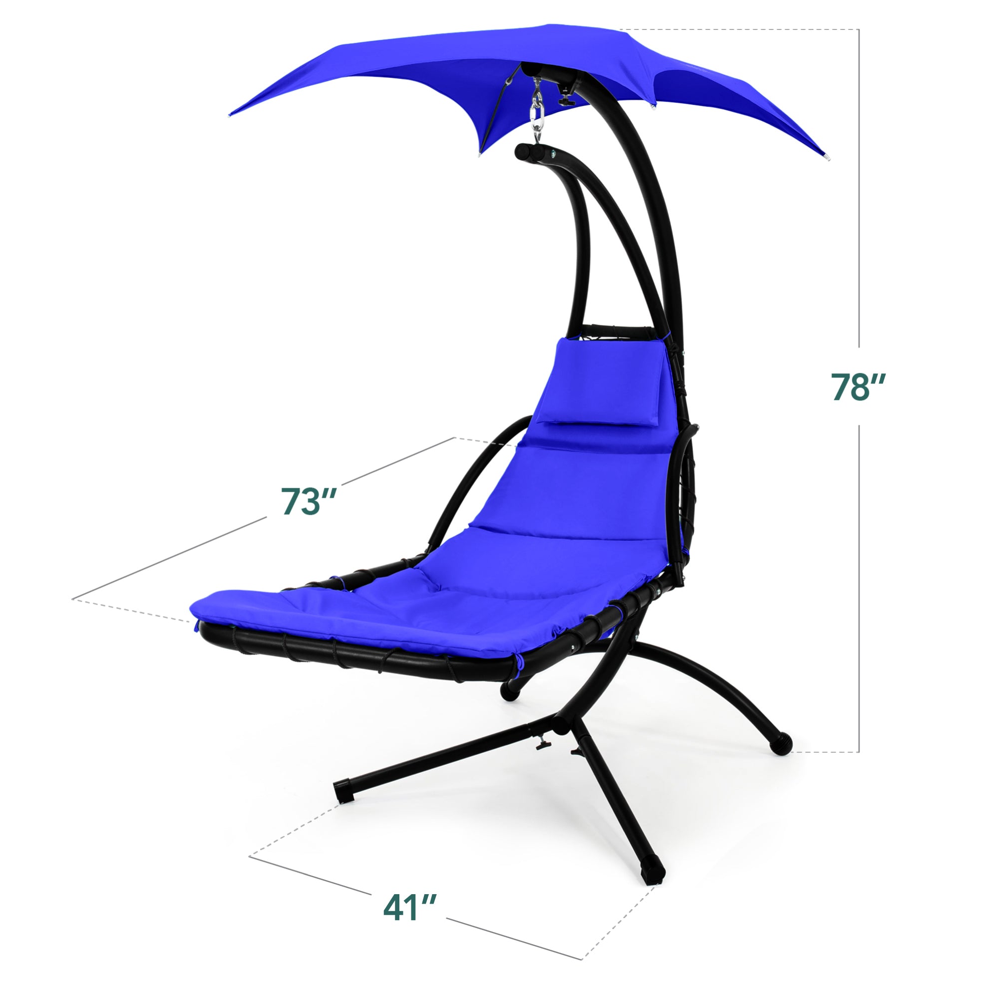 Hanging LED-Lit Curved Chaise Lounge Chair w/ Pillow, Canopy, Stand