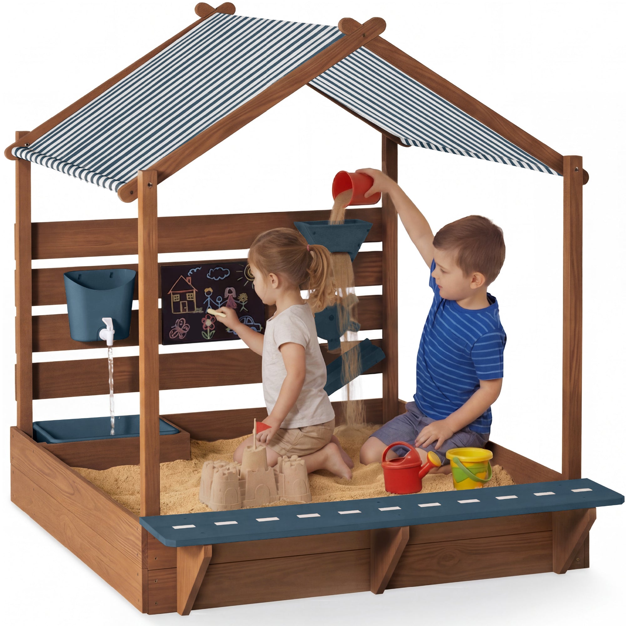 Deluxe Wooden Sandbox with Canopy & Water Table for Kids – Best