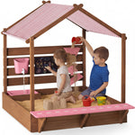 Deluxe Wooden Sandbox with Canopy & Water Table for Kids
