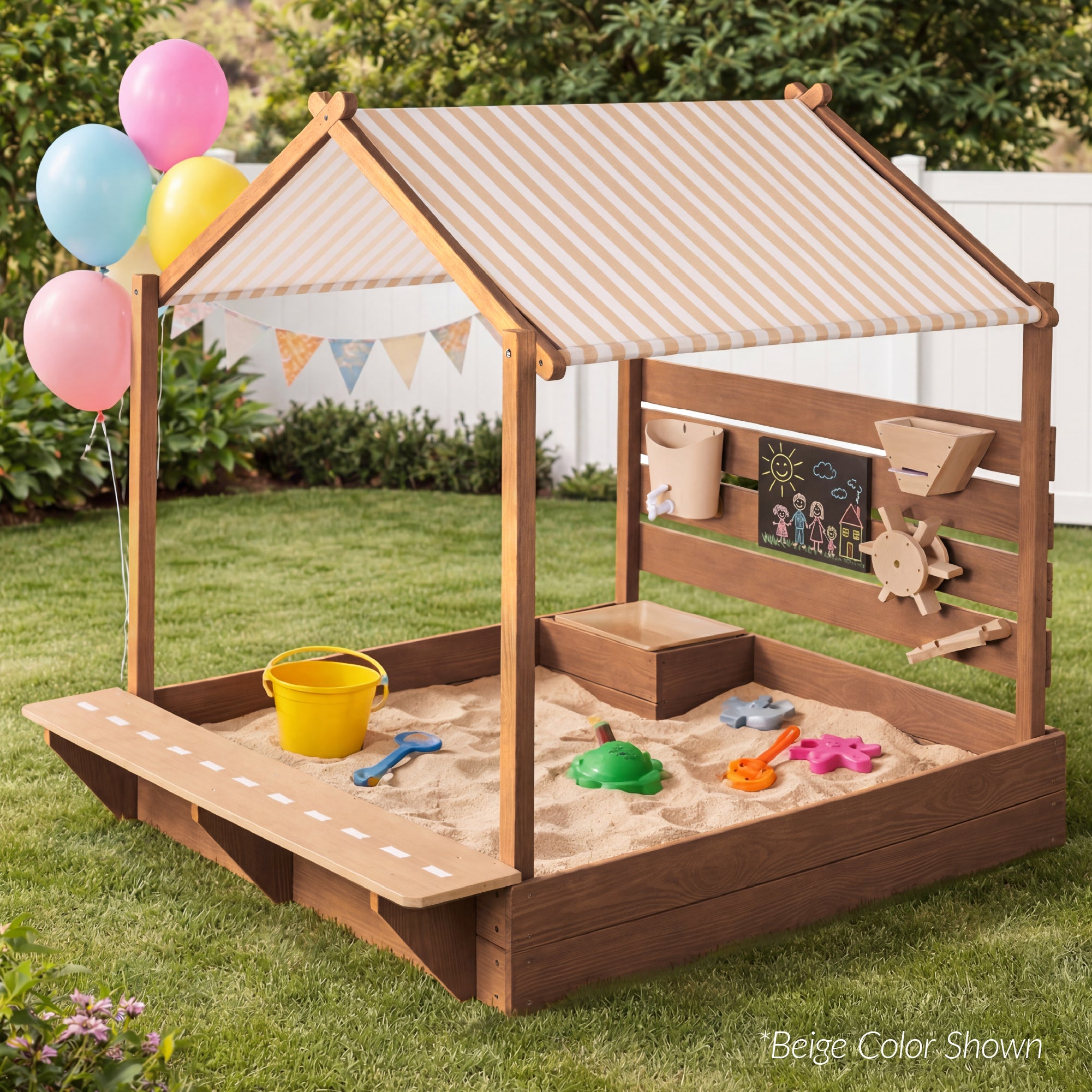Deluxe Wooden Sandbox with Canopy & Water Table for Kids – Best