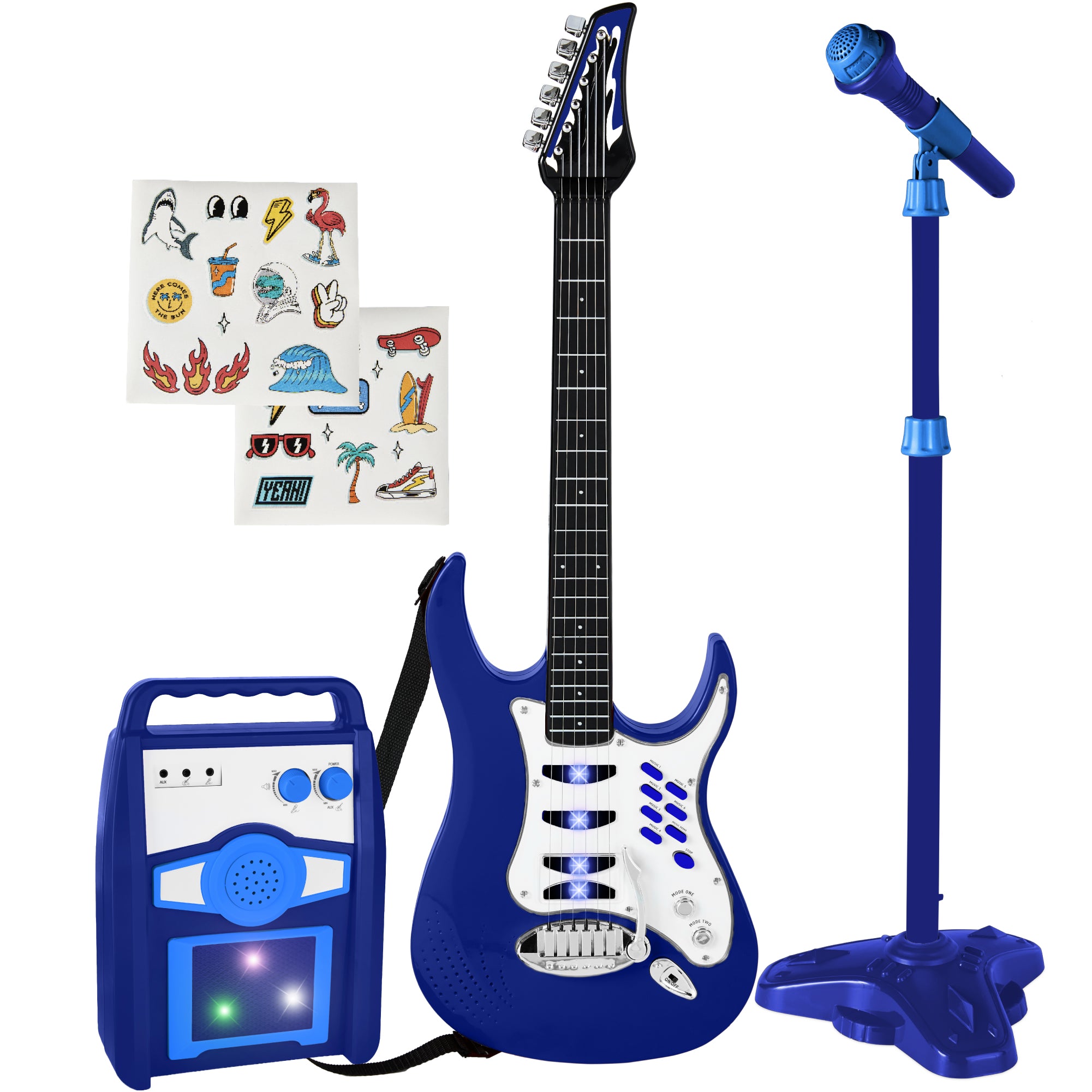 Kids Electric Guitar Toy Play Set w/ 6 Songs, Microphone, Amp