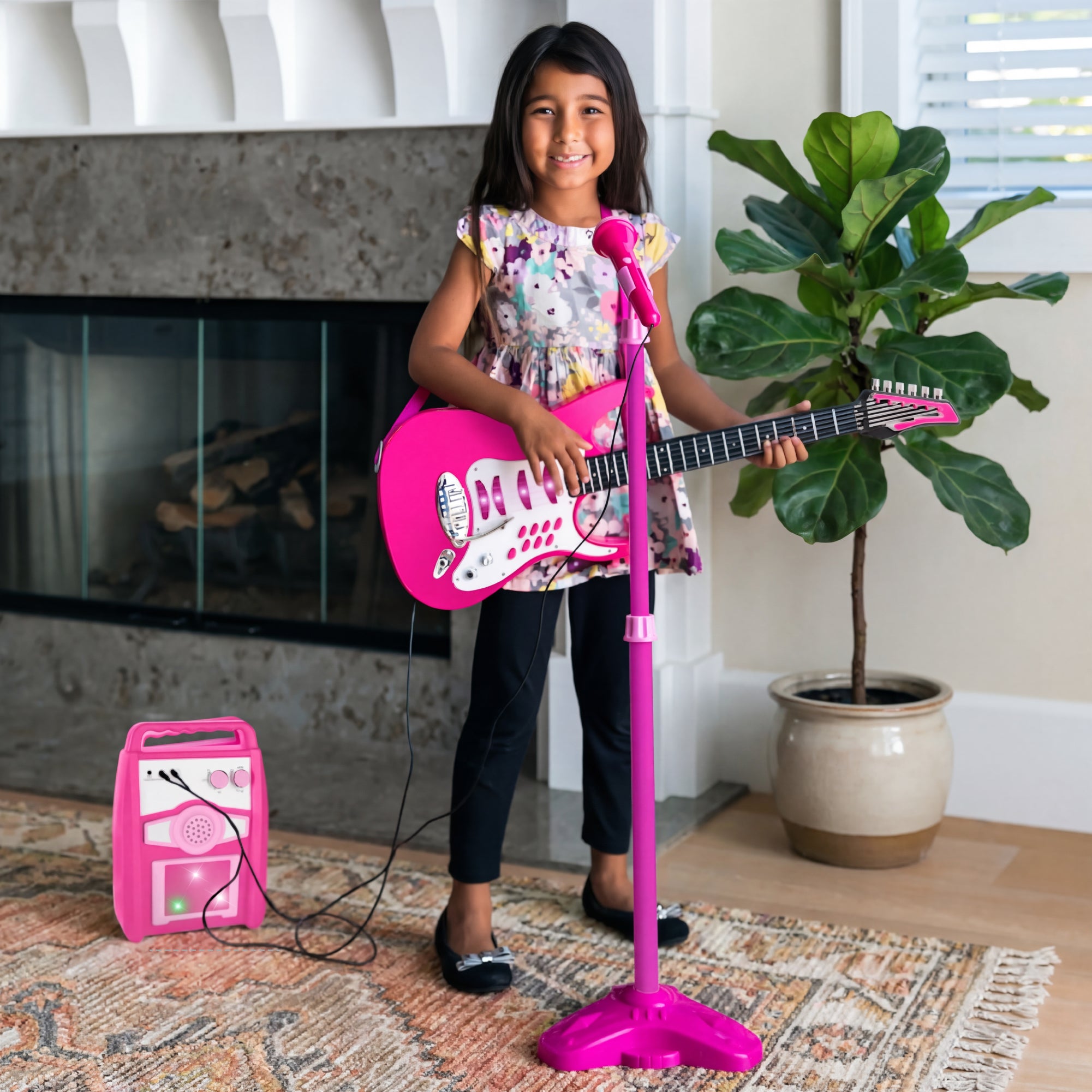 Kids Electric Guitar Toy Play Set w/ 6 Songs, Microphone, Amp