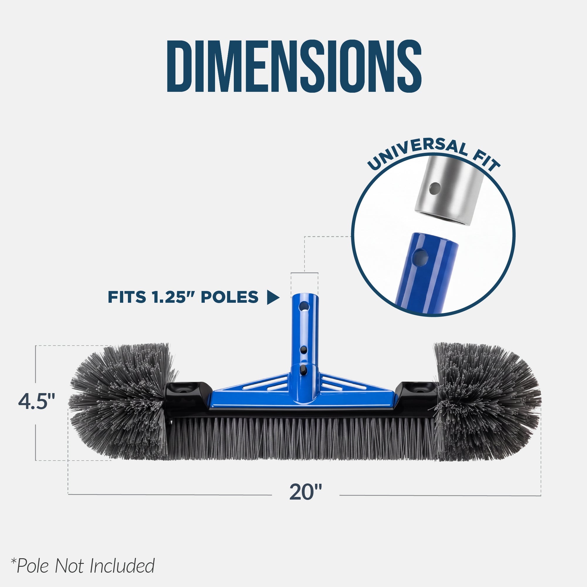 20" Heavy-Duty Pool Brush Head with Reinforced Aluminum Bracket